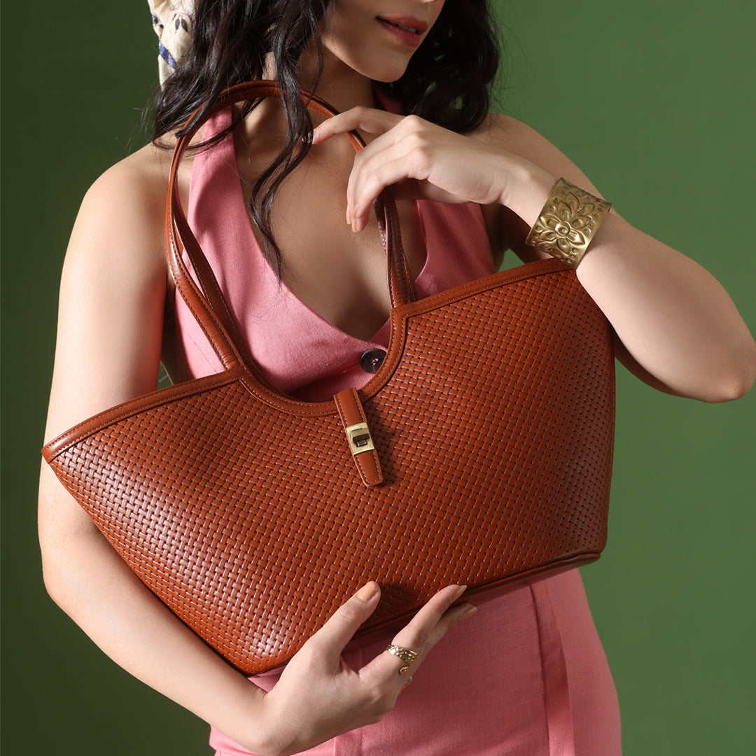 Handcrafted Premium Vegetable Tanned Leather Tote Bag for Women Tan & Loom