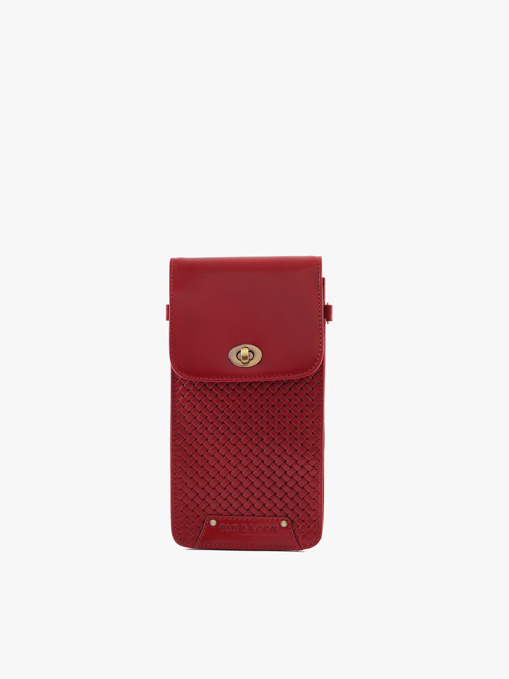 Handcrafted Woven Vegetable Tanned Leather Manhattan Mobile Sling Cherry Red for Women Tan & Loom