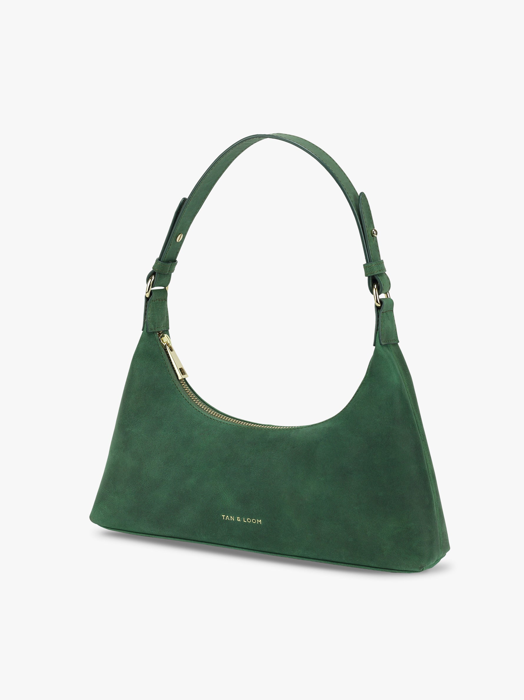 Handcrafted Genuine Vegetable Tanned Leather Skinny Baguette Grande Hunter Green for Women Tan & Loom