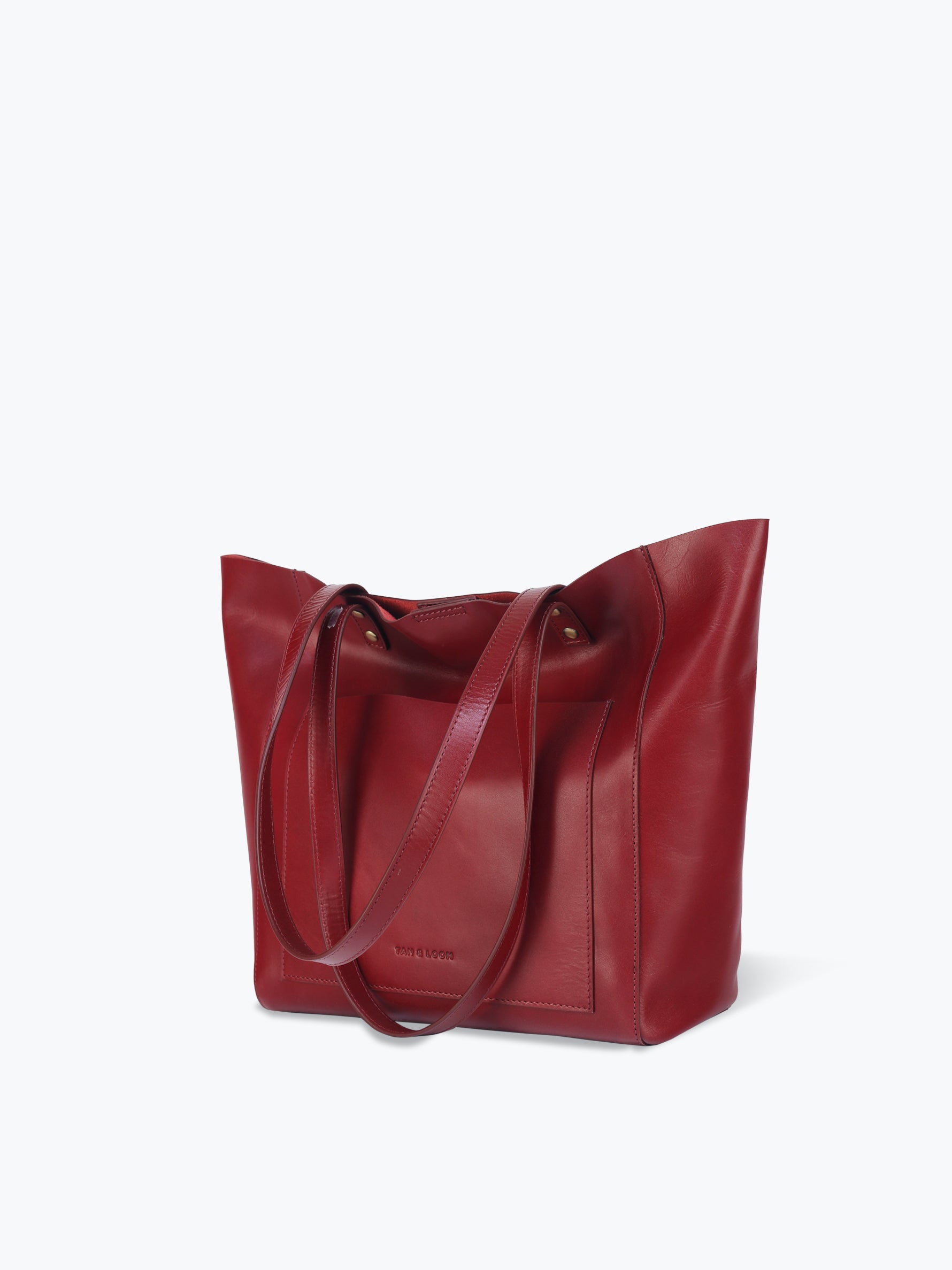 Handcrafted Genuine Vegetable Tanned Leather Old Fashioned Tote Regular Burgundy for Women Tan & Loom