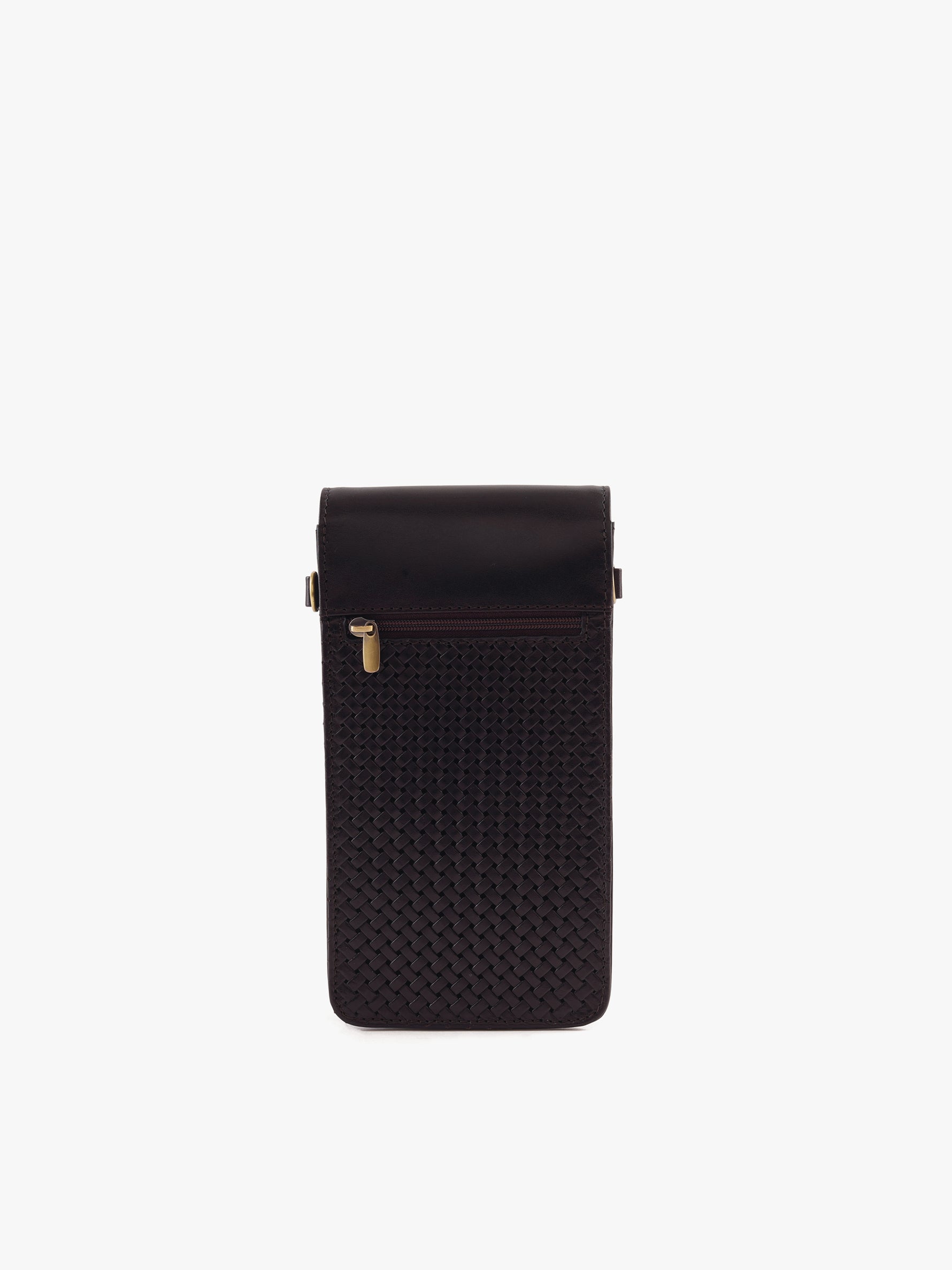 Handcrafted Woven Vegetable Tanned Leather Manhattan Mobile Sling Warm Black for Women Tan & Loom