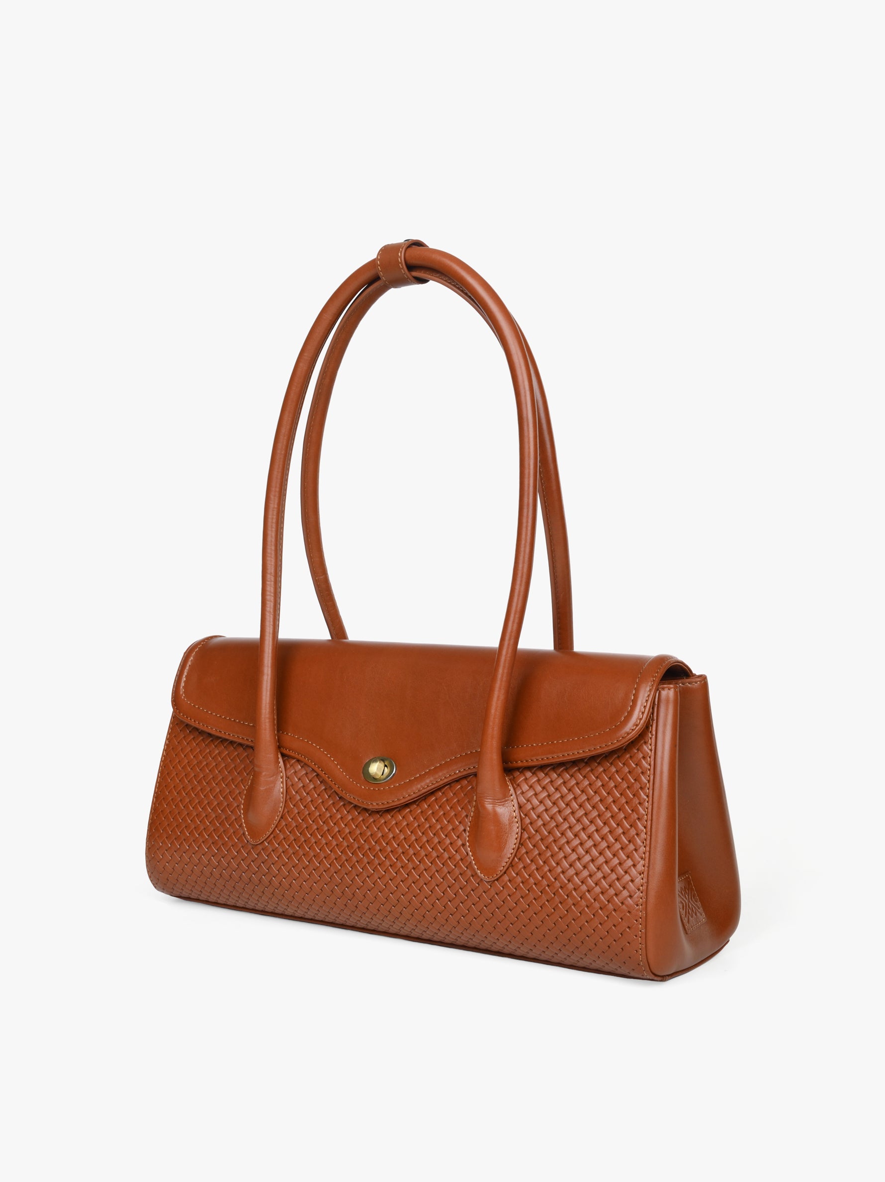 Handcrafted Woven Vegetable Tanned Leather Seville Satchel Large Cognac for Women Tan & Loom