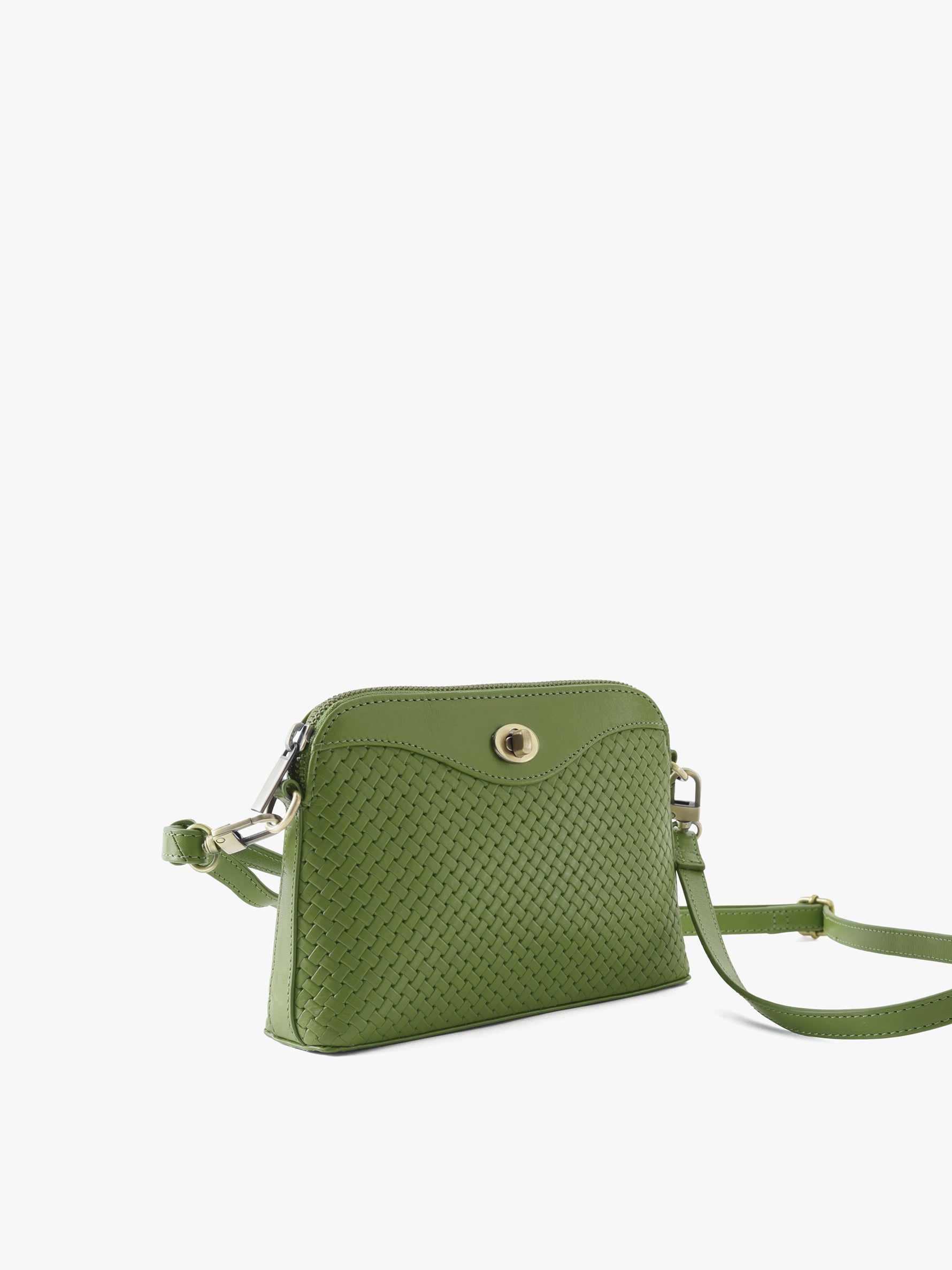 Handcrafted Woven Vegetable Tanned Leather Nilgiri Sling (Medium) Matcha Green for Women Tan & Loom