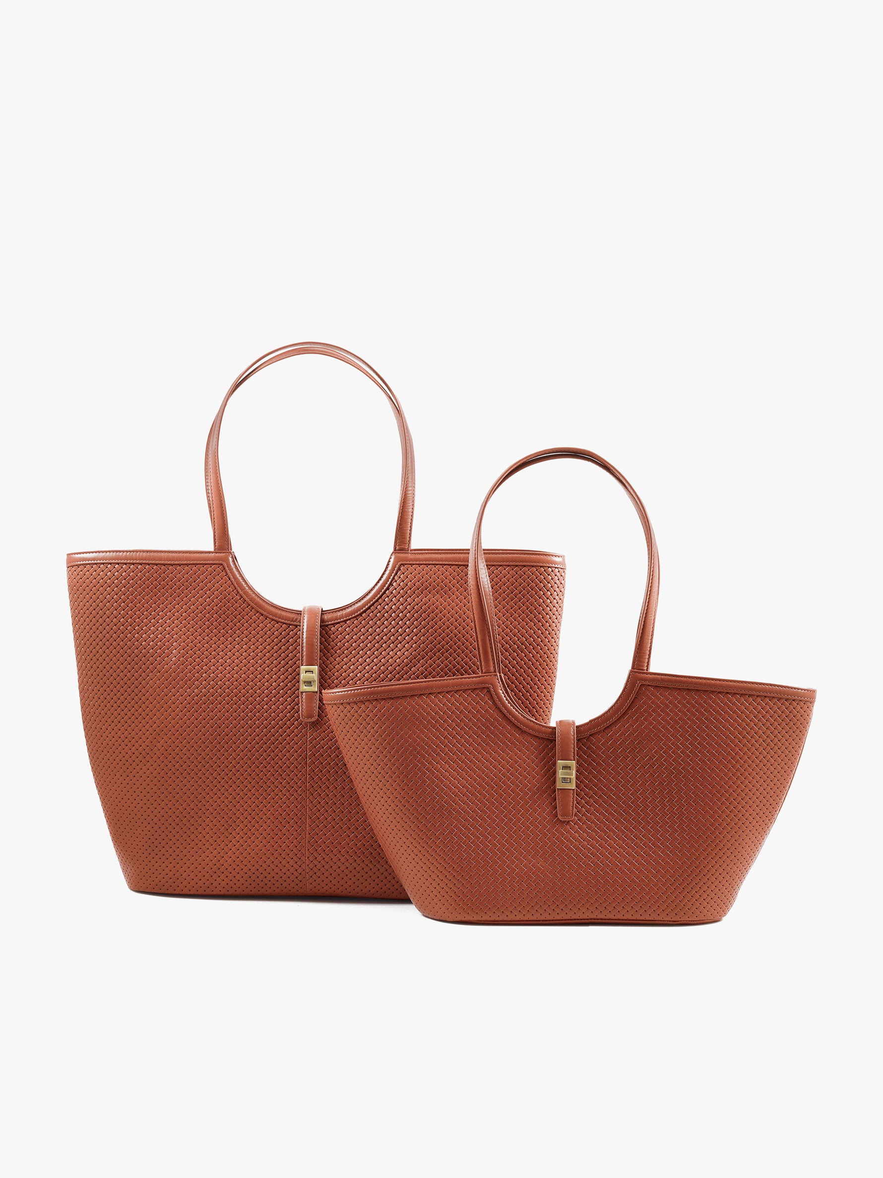 Handcrafted Woven Vegetable Tanned Leather Amalfi Tote Large Medium Cognac Tan for Women Tan & Loom