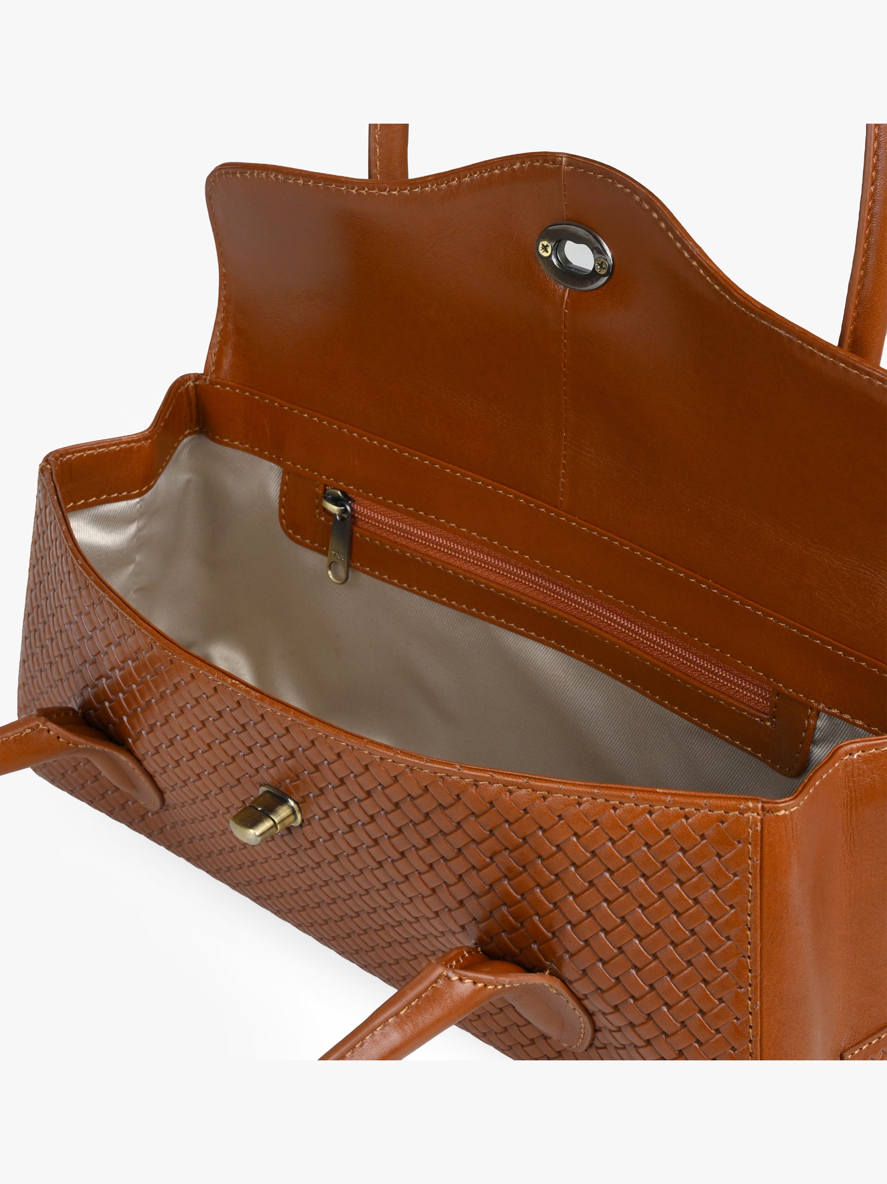 Handcrafted Woven Vegetable Tanned Leather Seville Satchel Medium Cognac for Women Tan & Loom