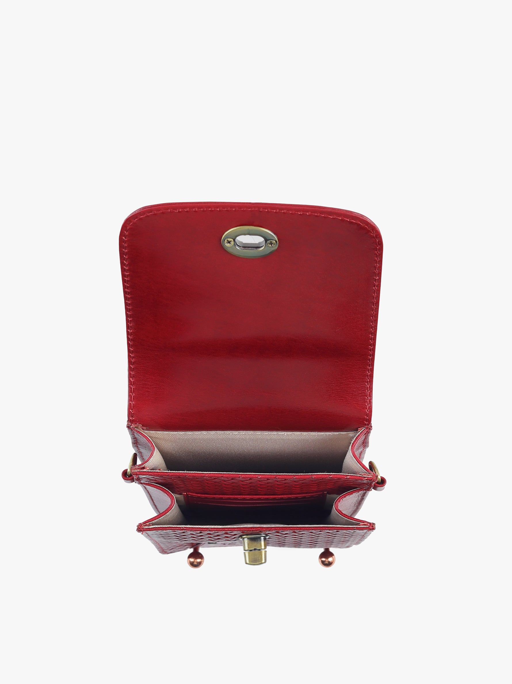 Handcrafted Woven Vegetable Tanned Leather Manhattan Mobile Sling Cherry Red for Women Tan & Loom