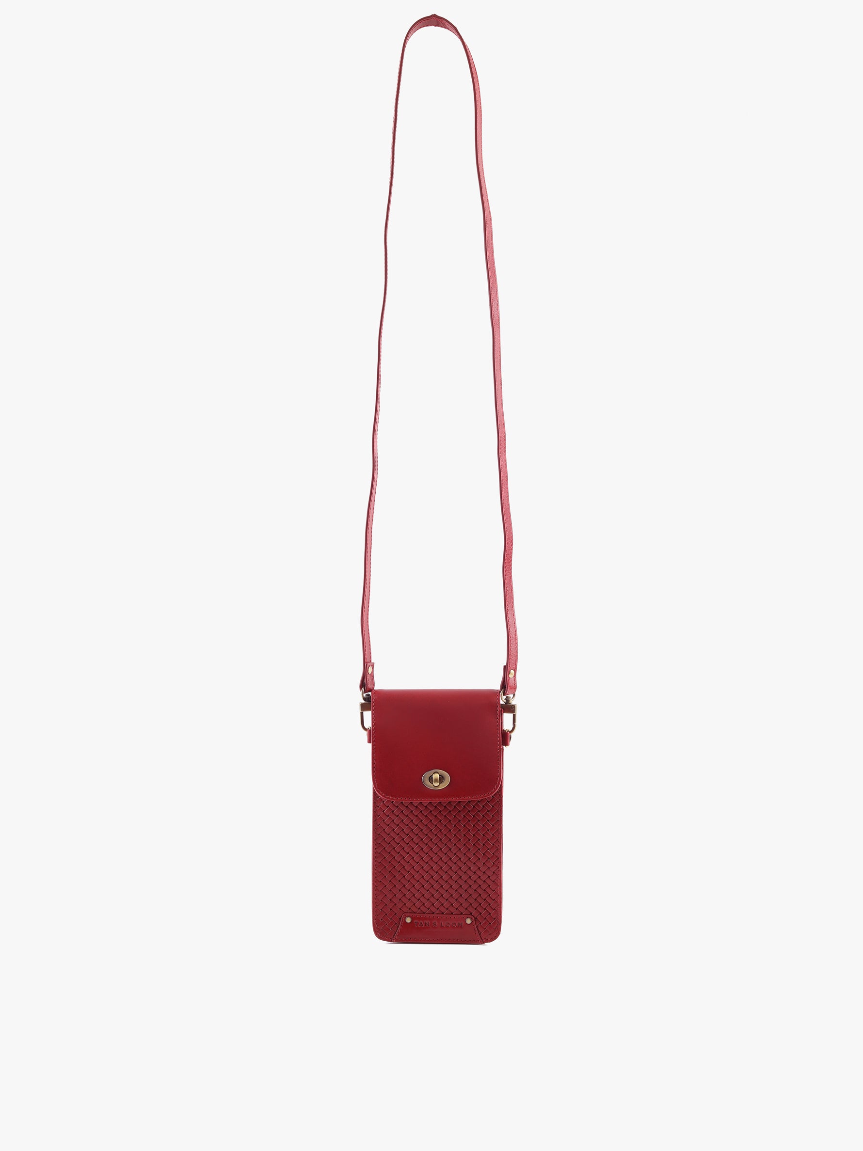 Handcrafted Woven Vegetable Tanned Leather Manhattan Mobile Sling Cherry Red for Women Tan & Loom