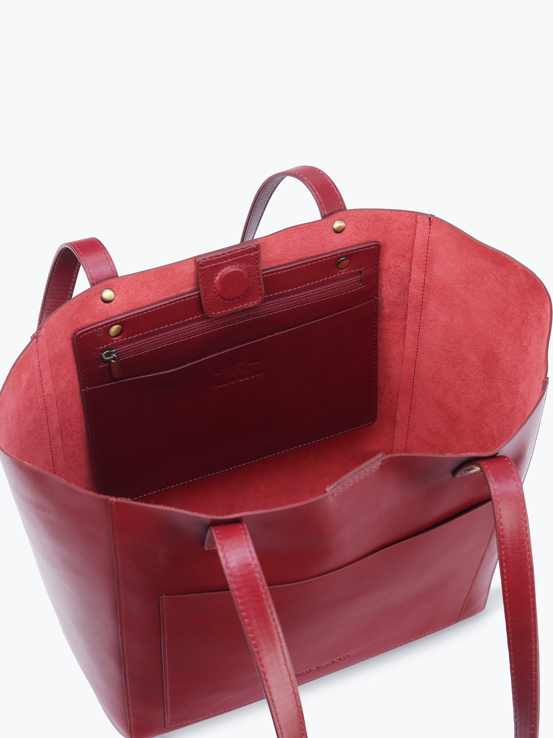 Handcrafted Genuine Vegetable Tanned Leather Old Fashioned Tote Regular Burgundy for Women Tan & Loom