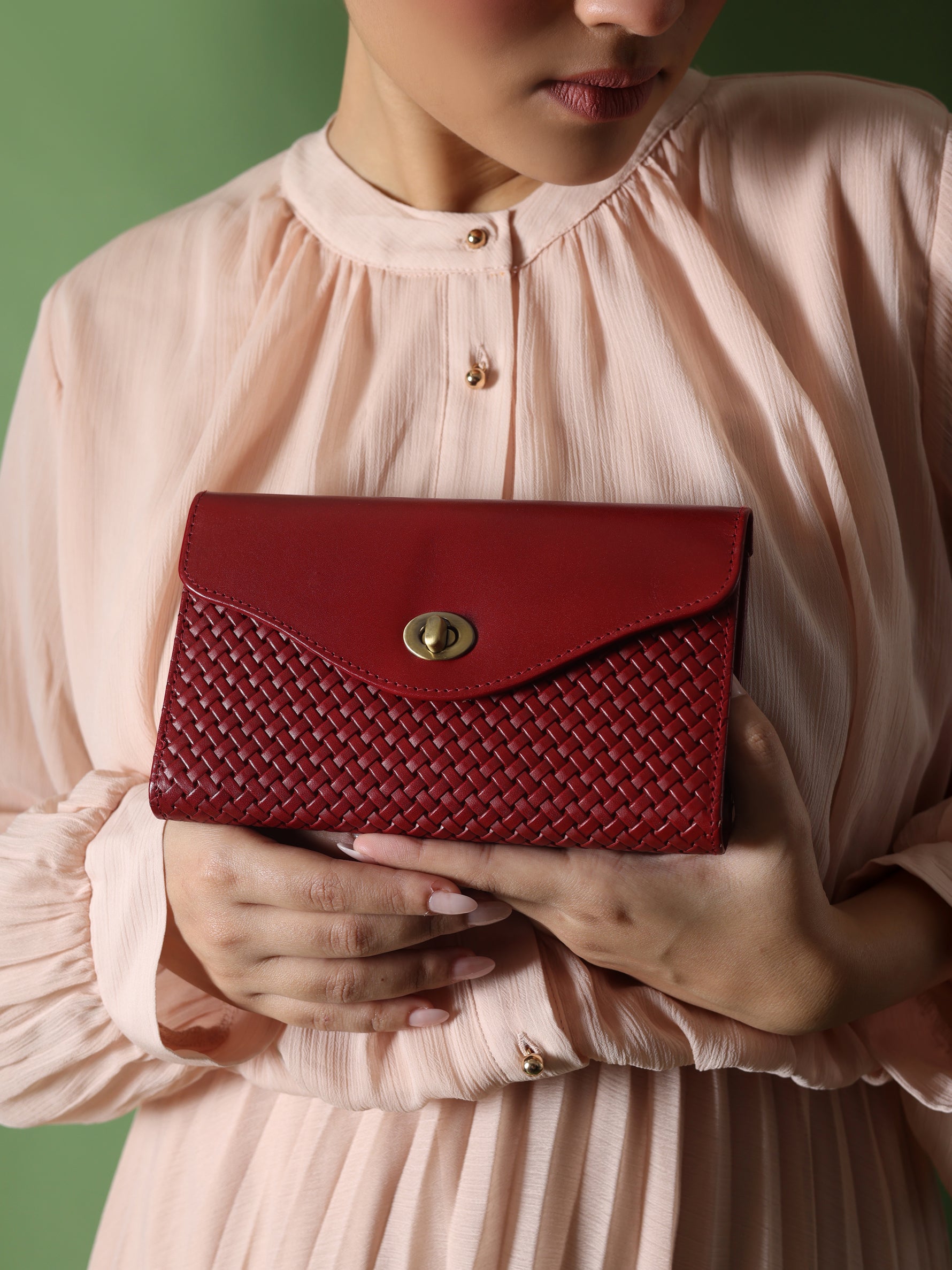 Handcrafted Woven Vegetable Tanned Leather Colaba Clutch Wallet Cognac Tan for Women Tan & Loom