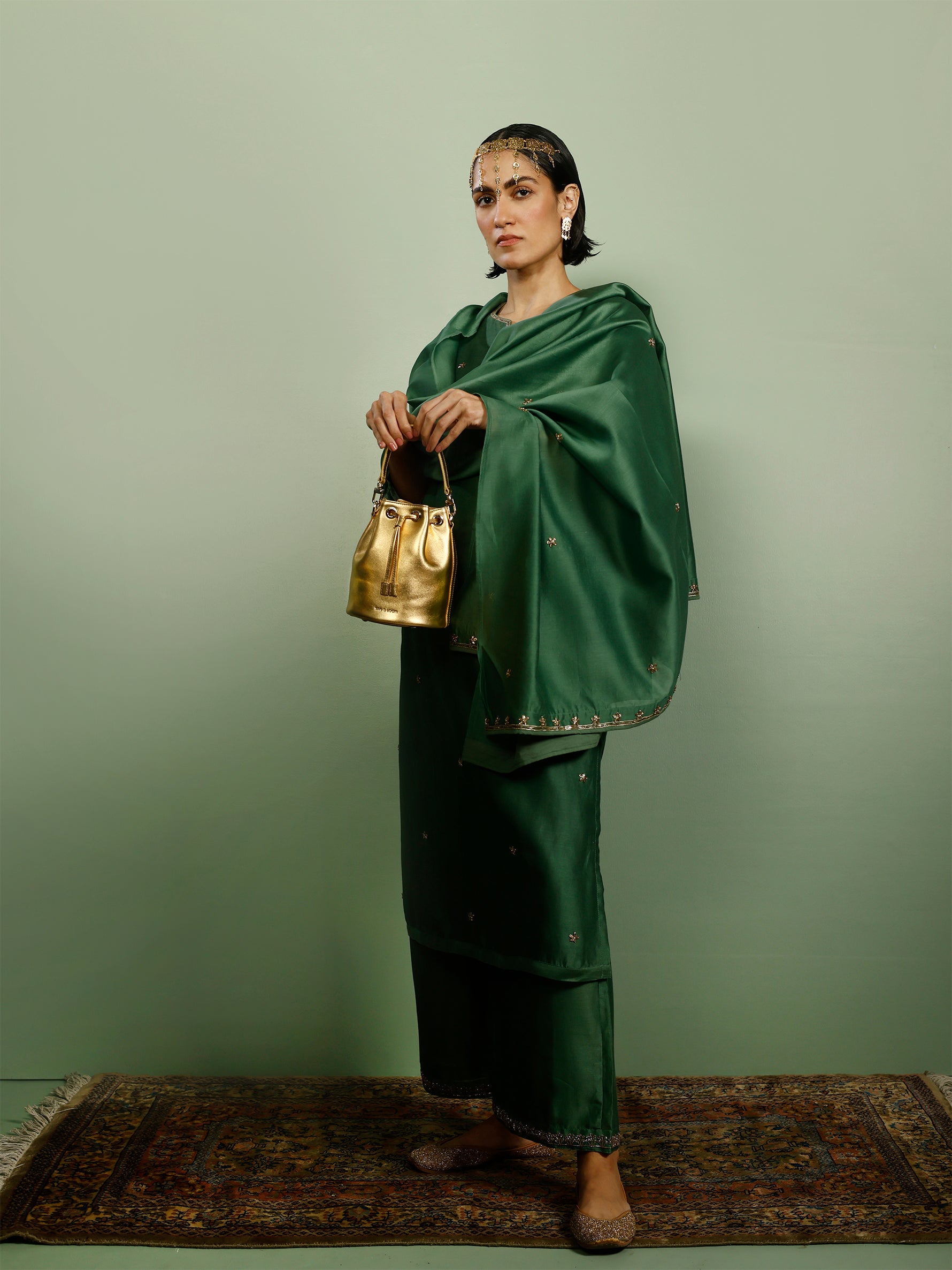 Handcrafted Gold Genuine Leather Bucket Potli Bag for Women Tan & Loom