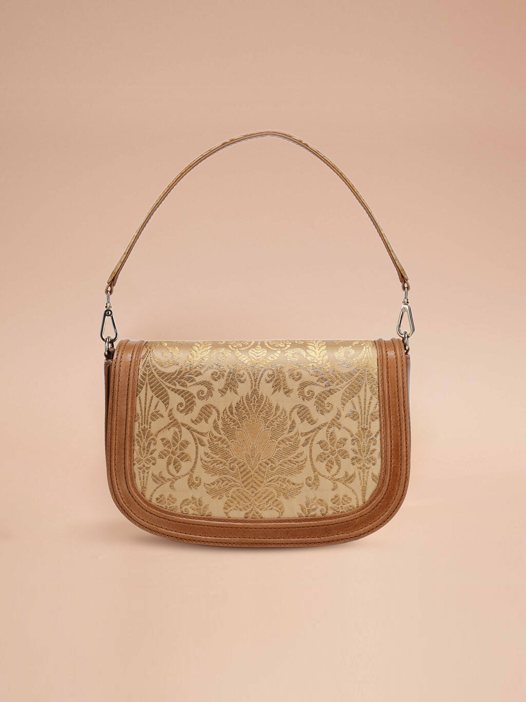 Buy gold clutch bag for women in India from Tan & Loom | Crafted with Banarasi Brocade & Genuine Leather