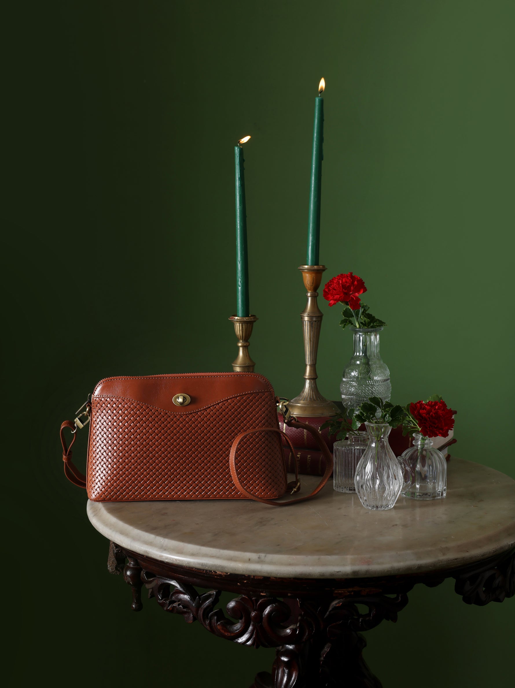 Handcrafted Woven Vegetable Tanned Leather Nilgiri Sling (Large) Cognac for Women Tan & Loom