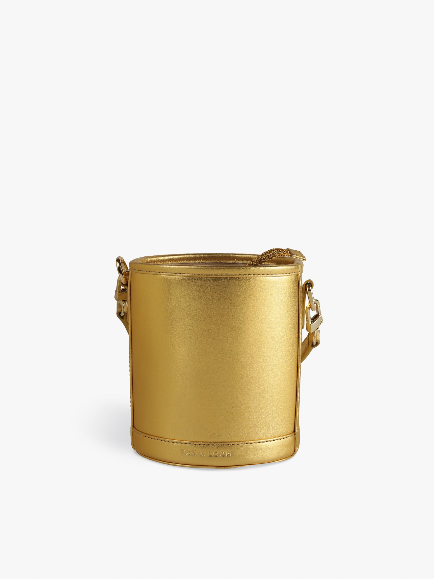 Handcrafted Gold Genuine Leather Cylinder Potli Bag for Women Tan & Loom