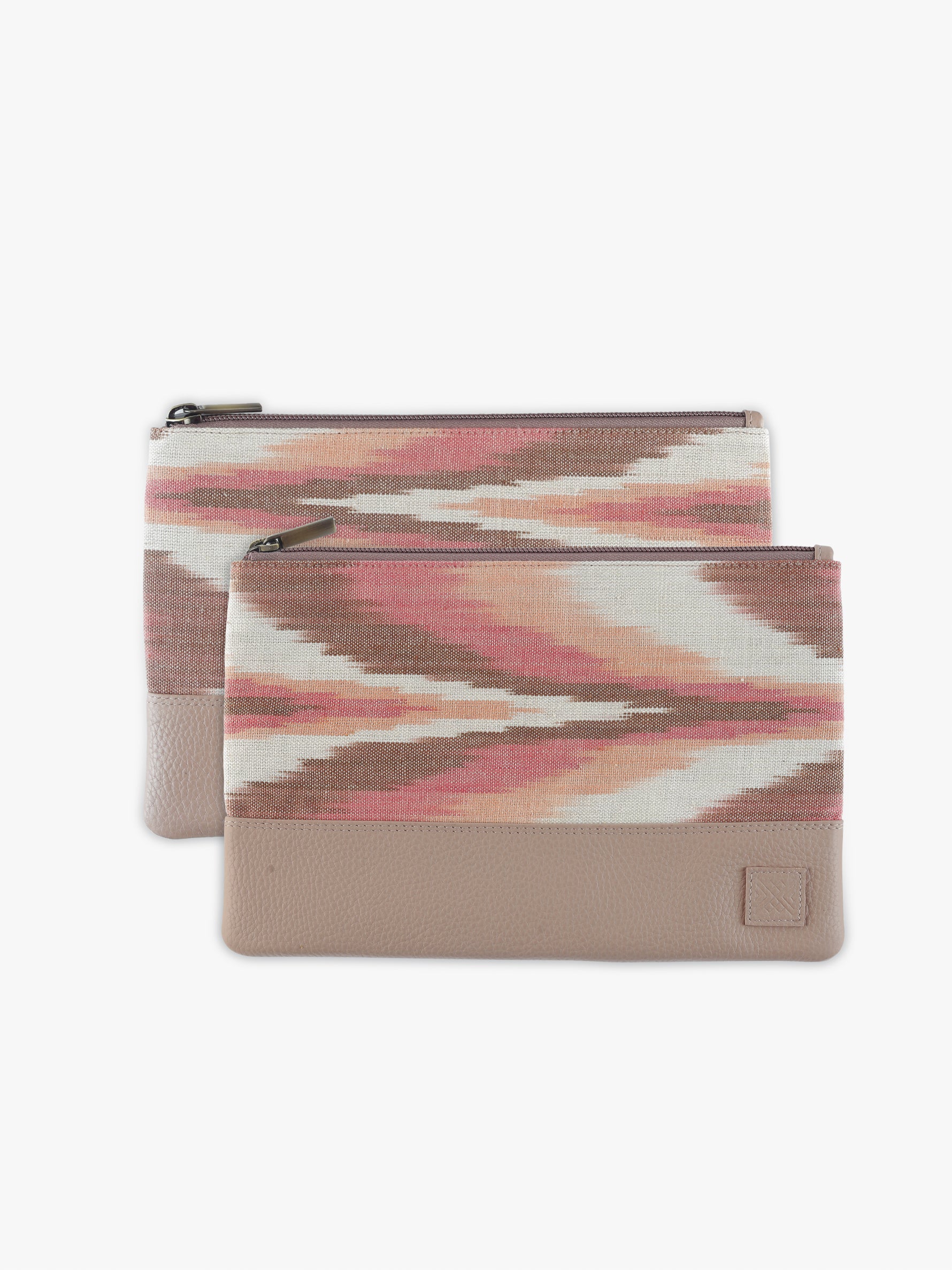 Essentials Pouch - Set of 2 (Pink & White Ikat)