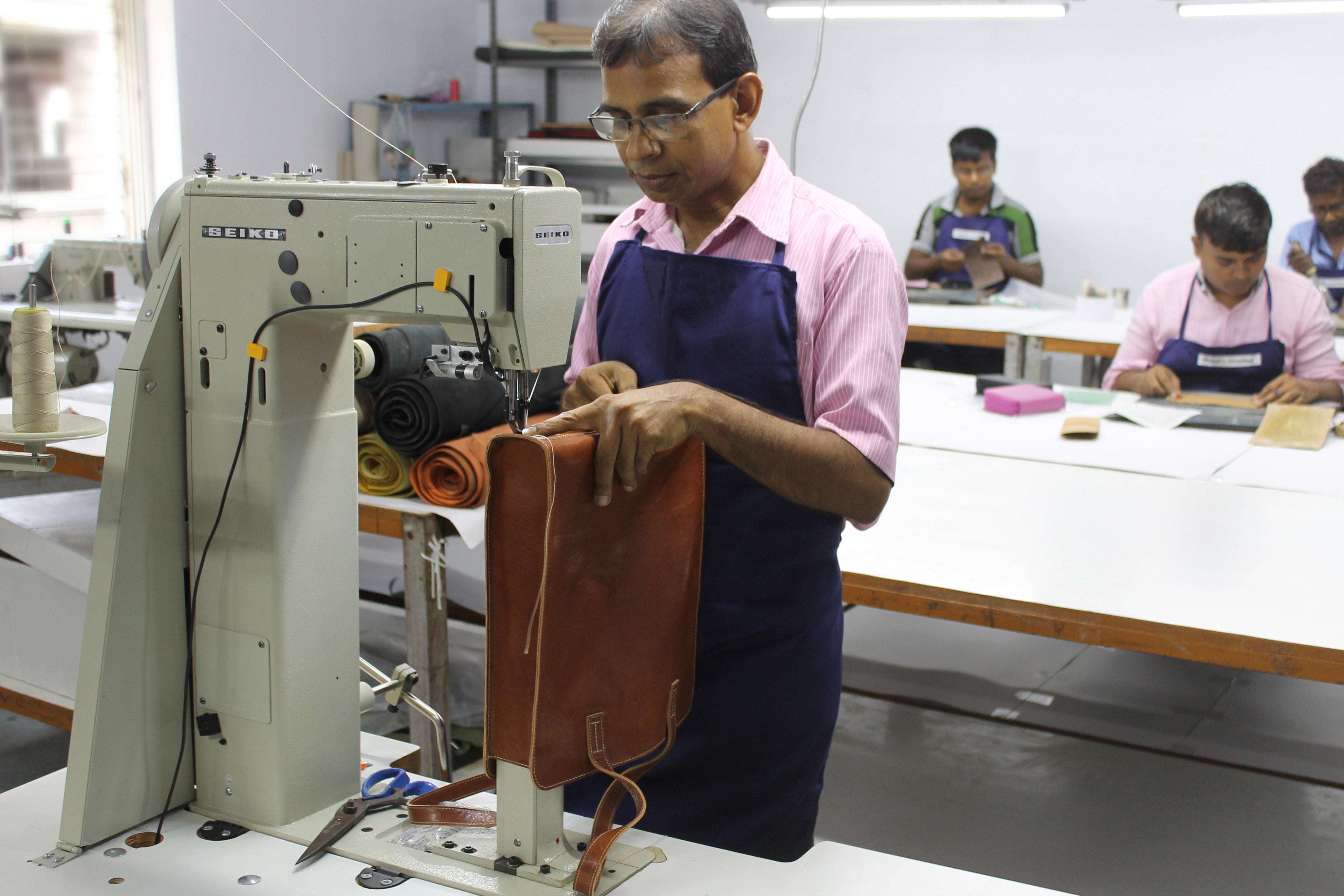 Handcrafting a leather bag at Tan & Loom
