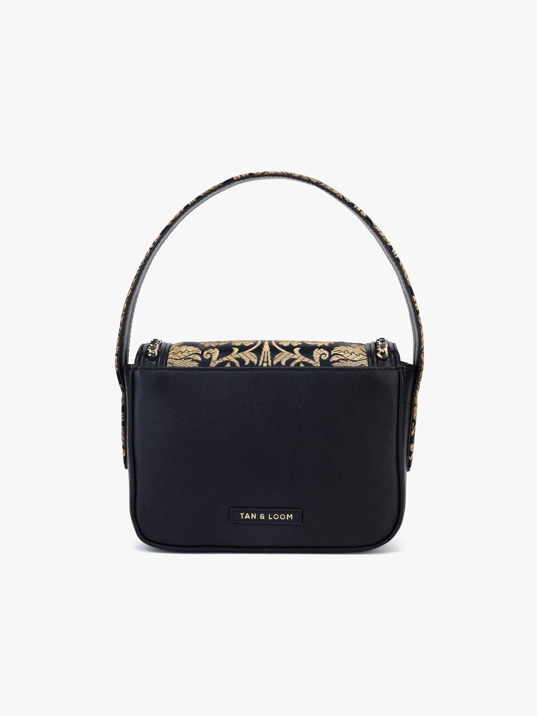 Buy black clutch bag for women in India from Tan & Loom | Crafted with Banarasi Brocade & Genuine Leather