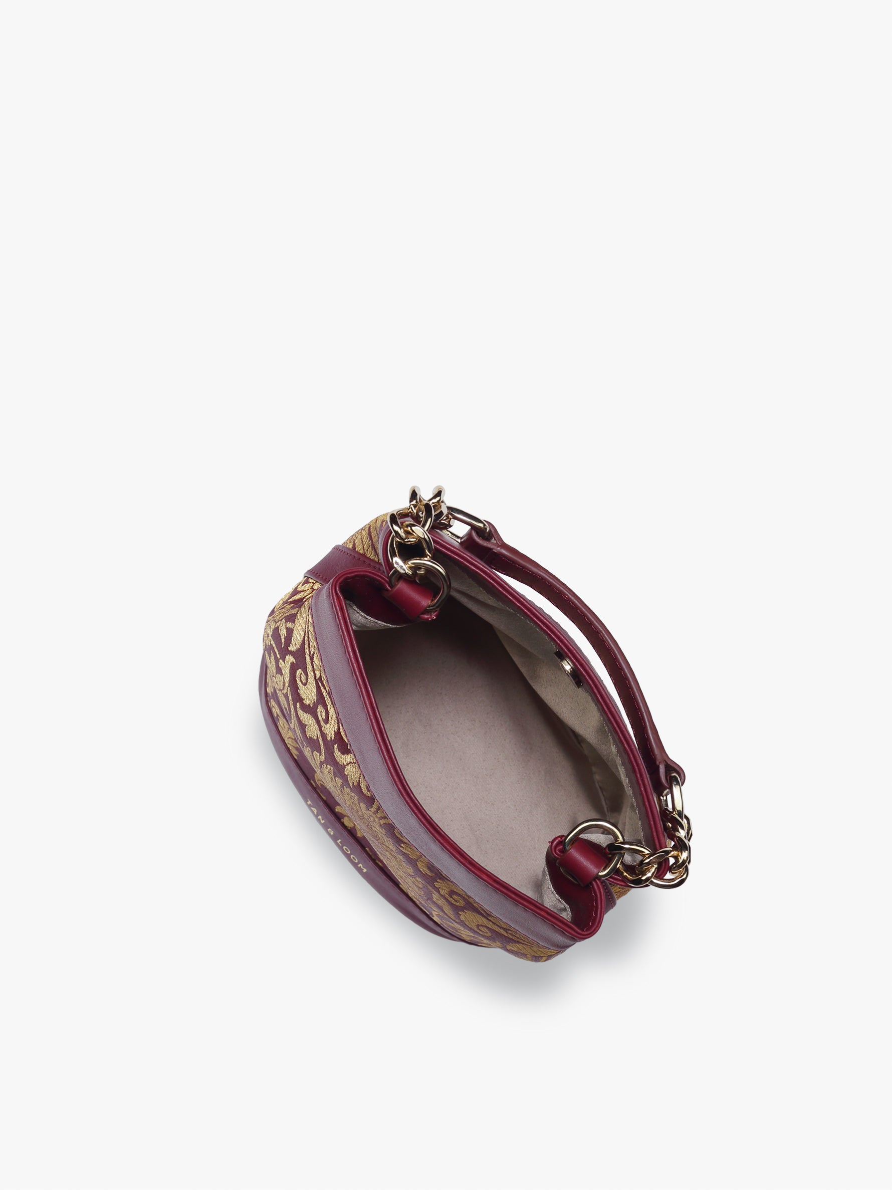 Handcrafted Maroon Genuine Leather & Banarasi Brocade Rani Batua for Women Tan & Loom