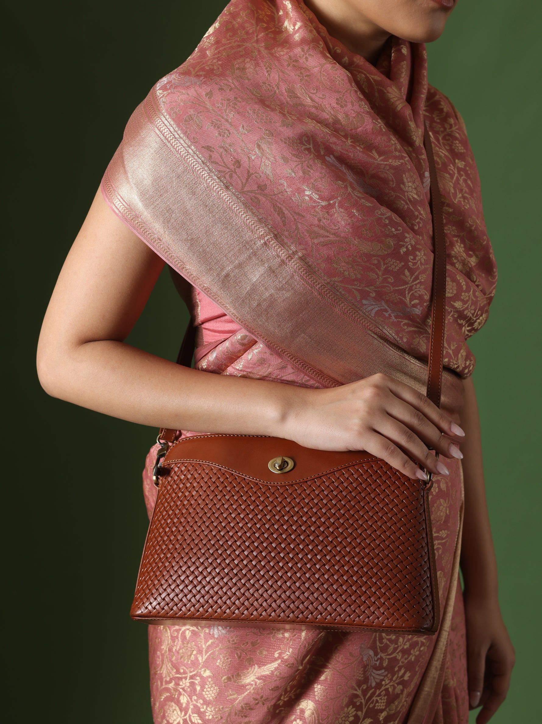 Handcrafted Woven Vegetable Tanned Leather Nilgiri Sling (Large) Cognac for Women Tan & Loom