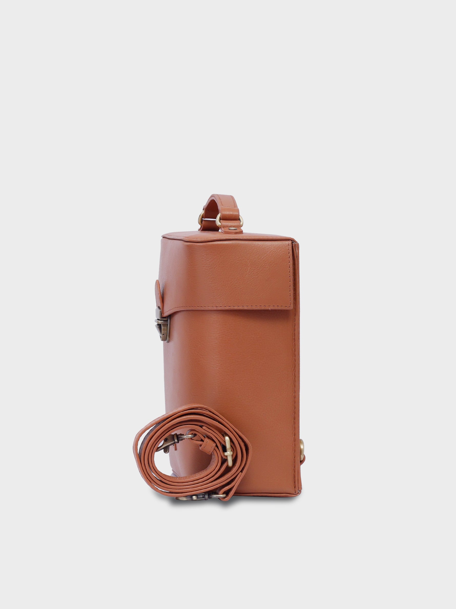 Handcrafted Genuine Vegetable Tanned Leather Letter Box Backpack Dusty Peach for Women Tan & Loom