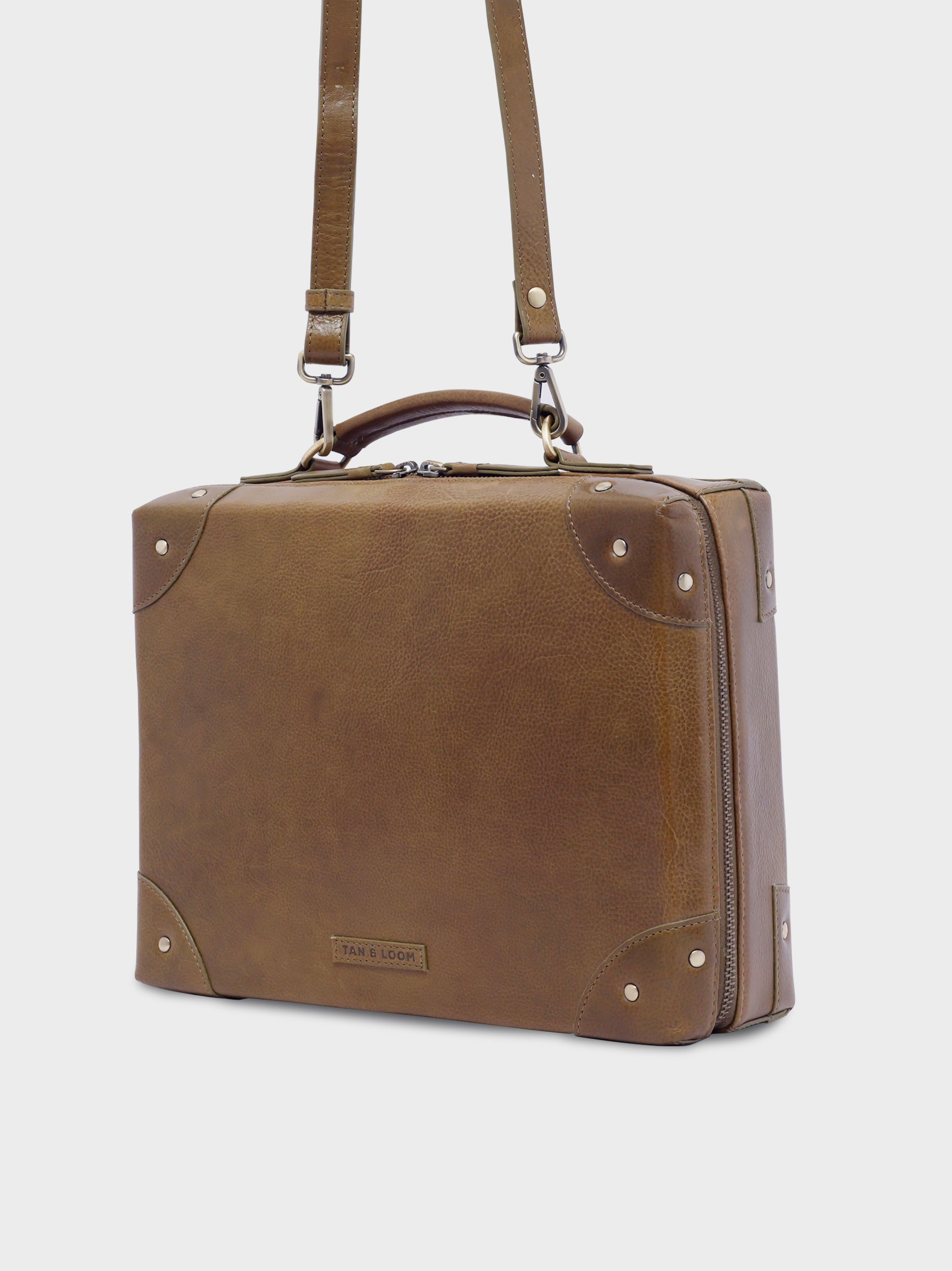 Handcrafted Genuine Vegetable Tanned Leather Traveller's Trunk Regular Sling Olive Green for Women Tan & Loom