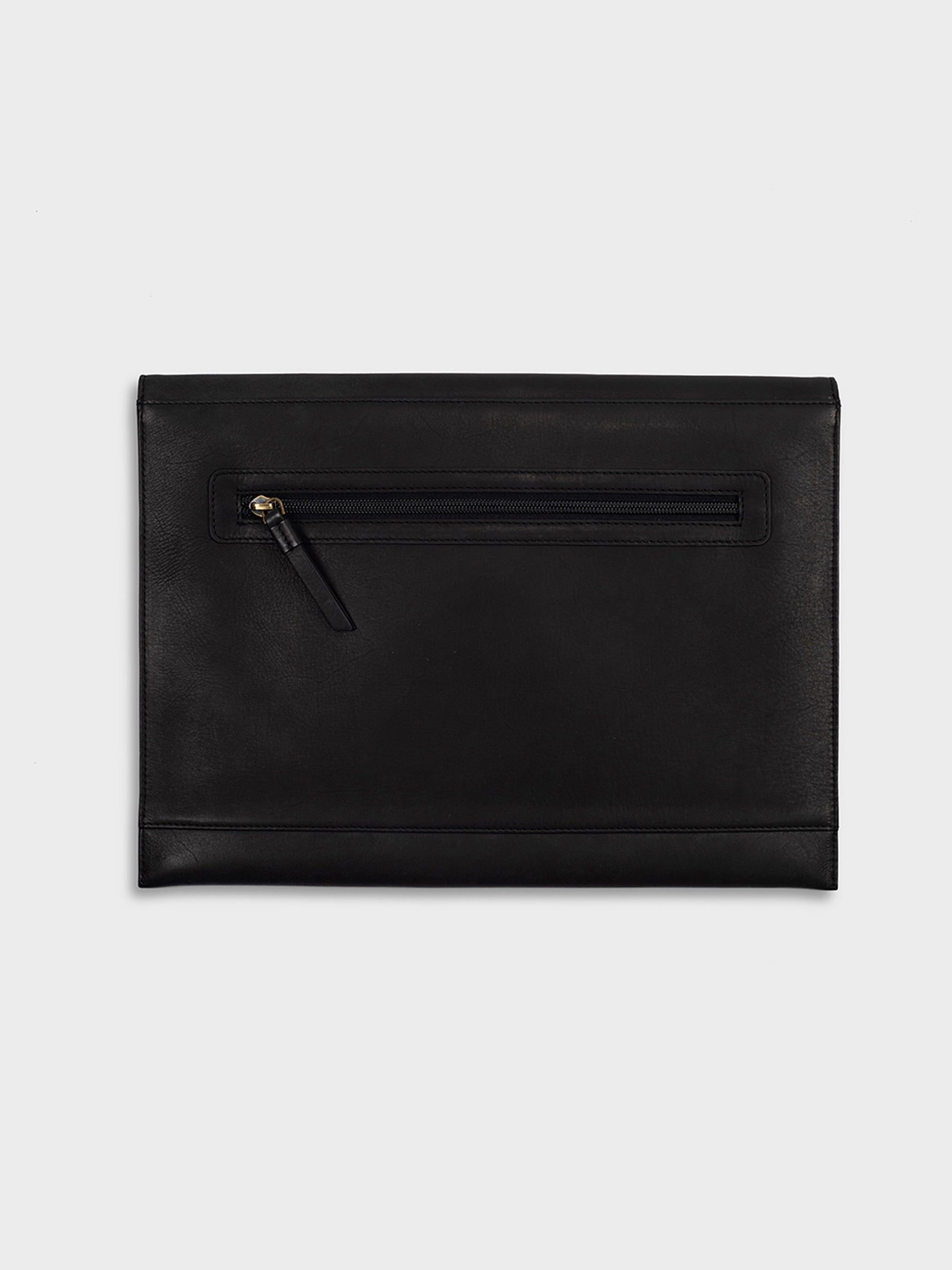 Handcrafted Genuine Vegetable Tanned Leather Laptop Sleeve Black Tan & Loom