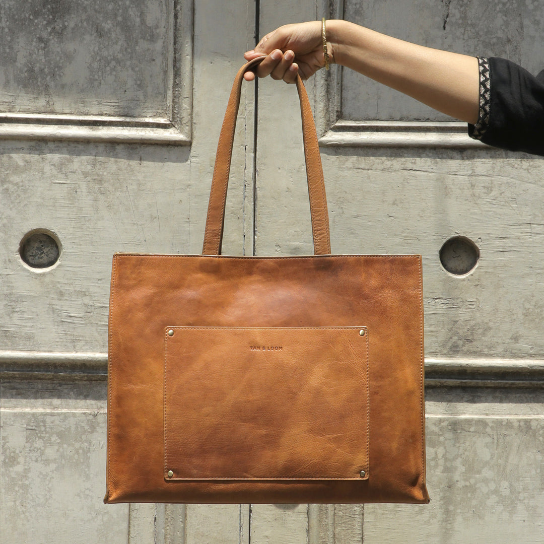 Handcrafted Genuine Vegetable Tanned Leather Artist's Tote Tuscany Tan for Women Tan & Loom