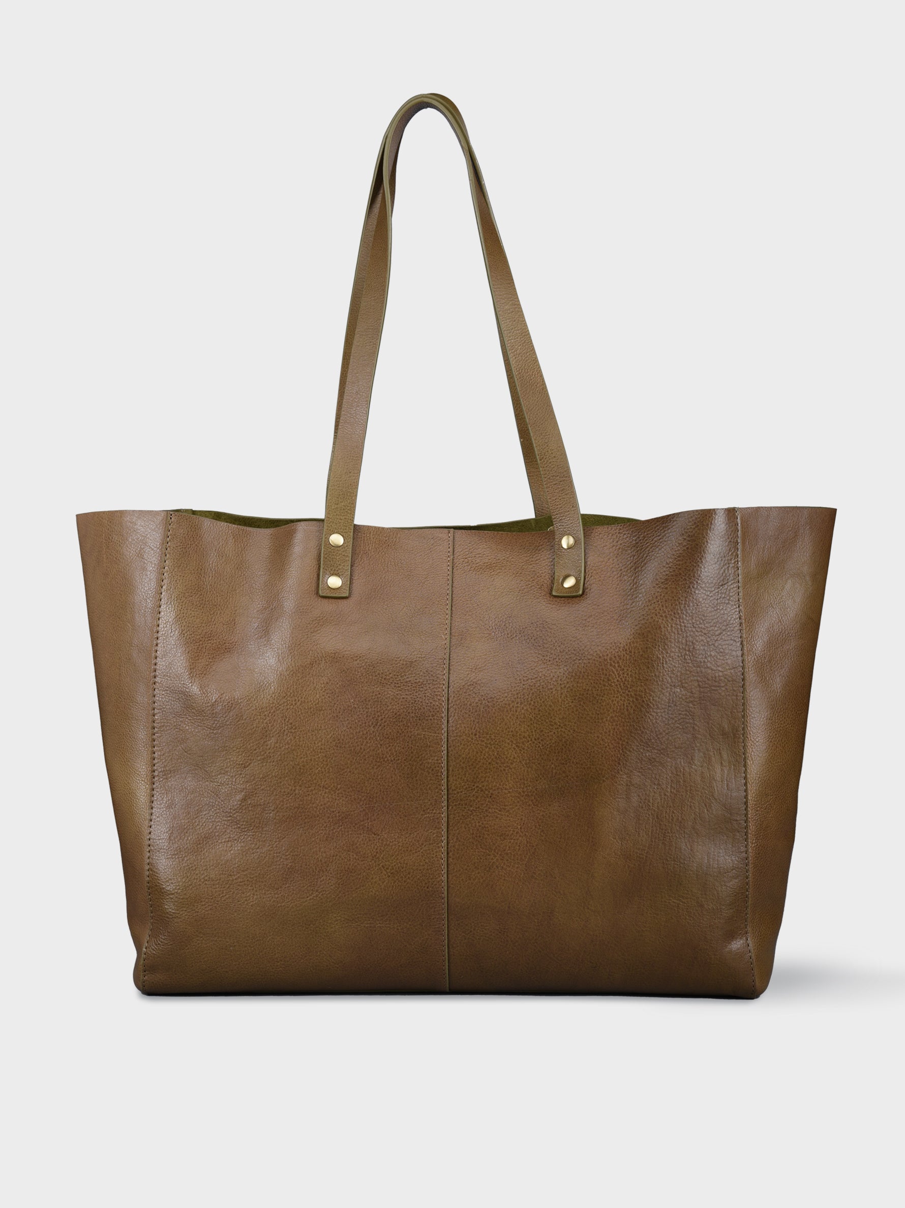 Handcrafted Genuine Vegetable Tanned Leather Old Fashioned Tote Large Olive Green for Women Tan & Loom