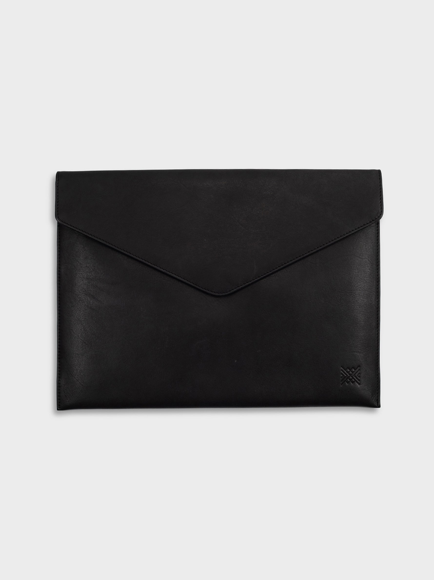 Handcrafted Genuine Vegetable Tanned Leather Laptop Sleeve Black Tan & Loom