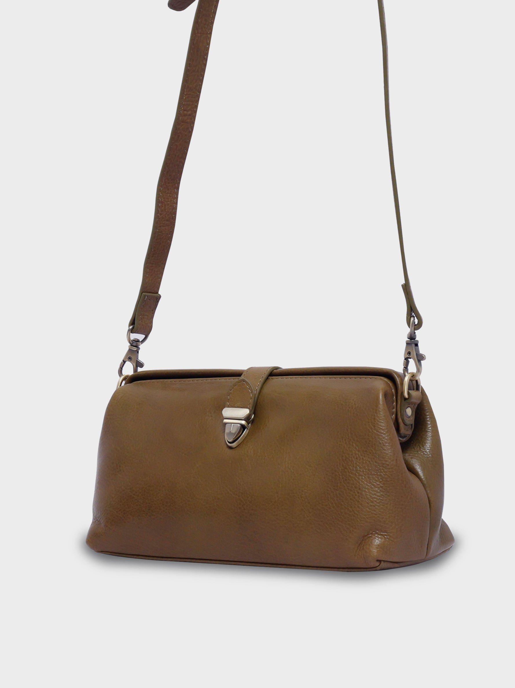 Handcrafted Genuine Vegetable Tanned Leather Doctor's Sling Bag Olive Green for Women Tan & Loom