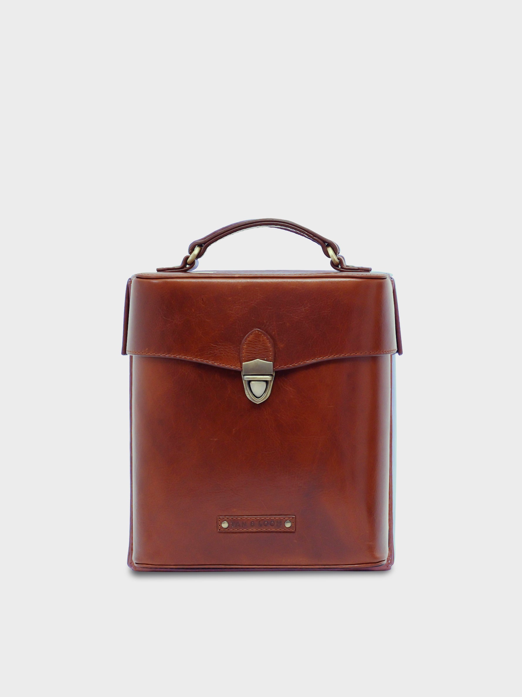 Handcrafted Genuine Vegetable Tanned Leather Letter Box Backpack Vintage Brown for Women Tan & Loom