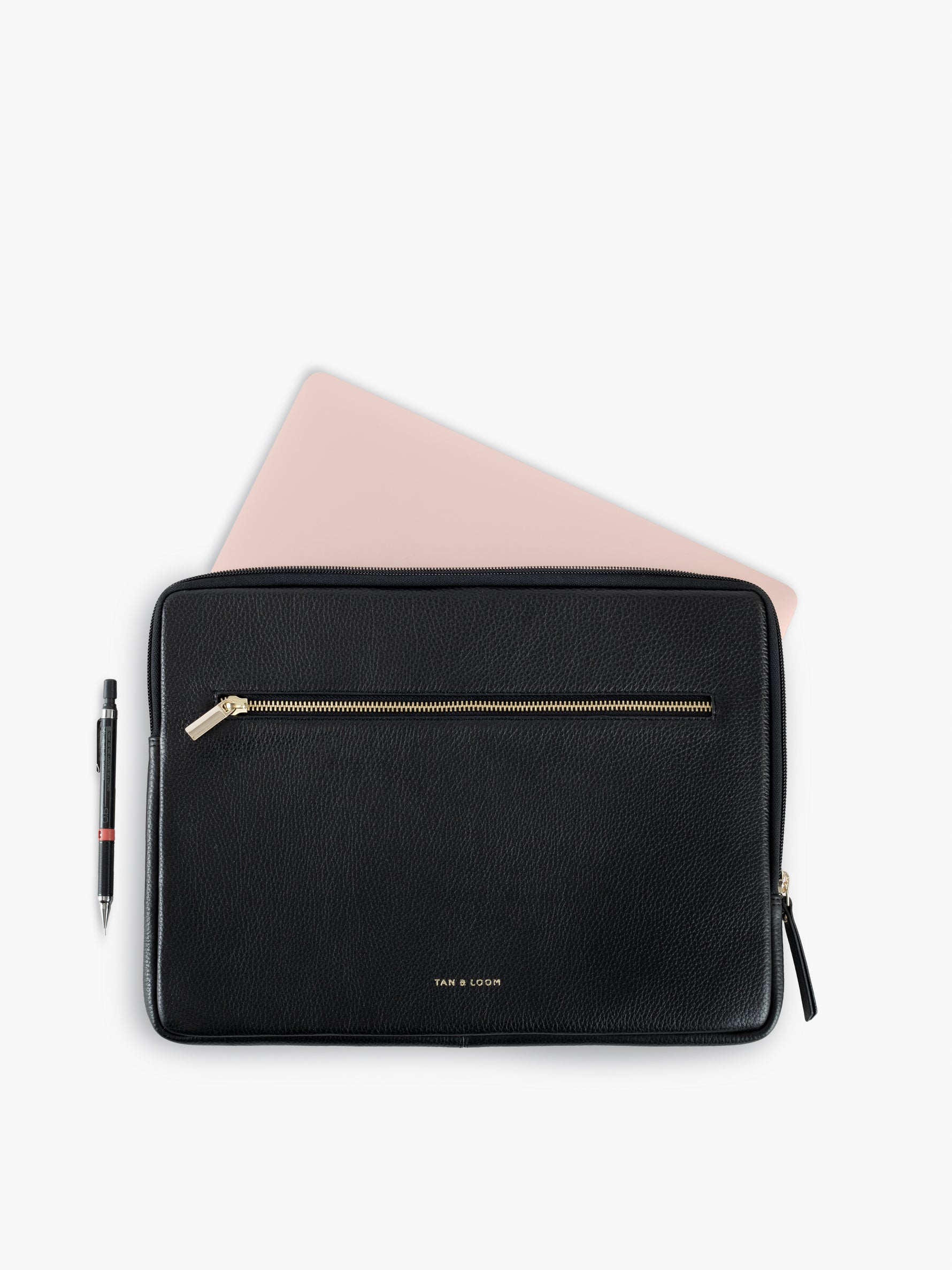Handcrafted genuine leather classic laptop sleeve for women Classic Black