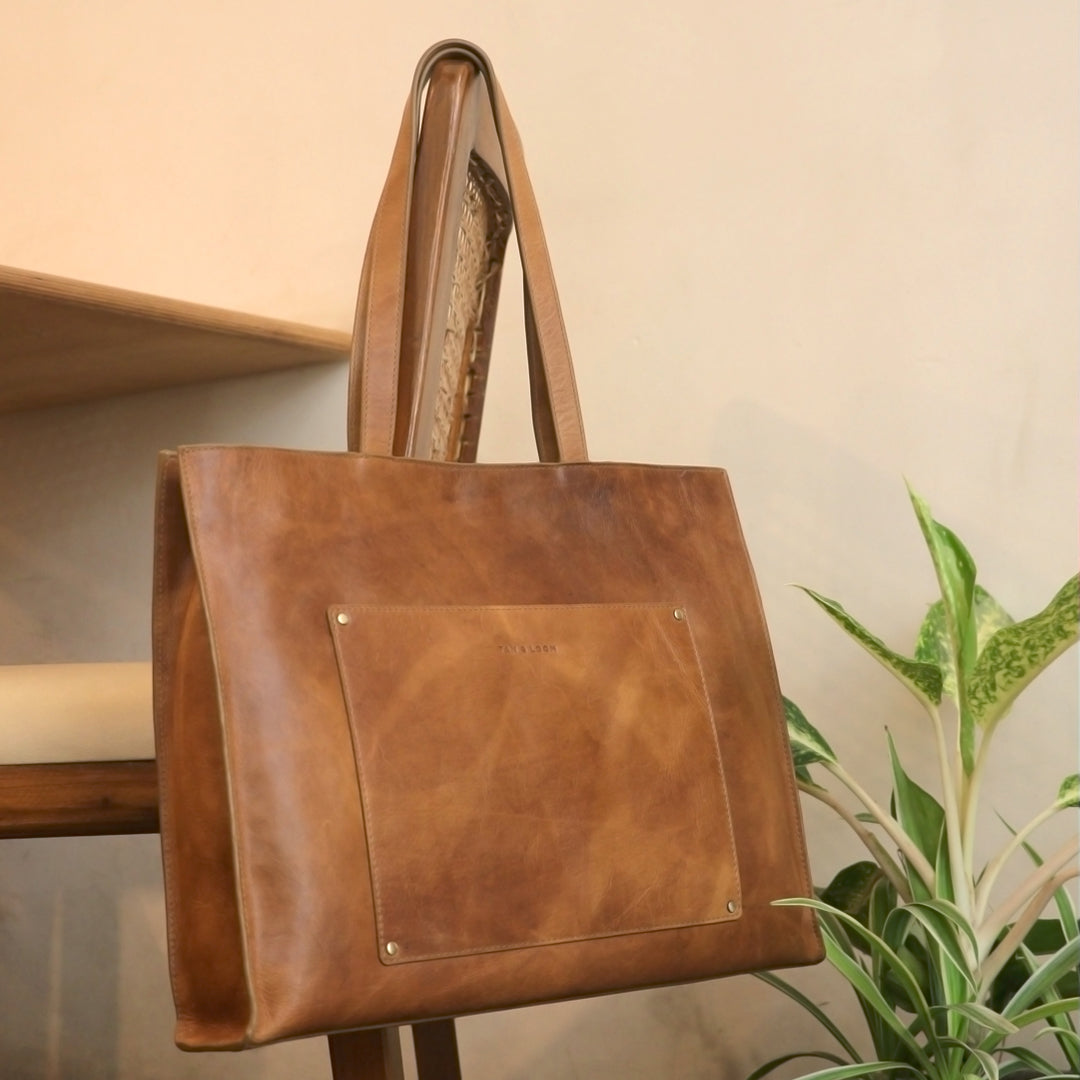Handcrafted Genuine Vegetable Tanned Leather Artist's Tote Tuscany Tan for Women Tan & Loom