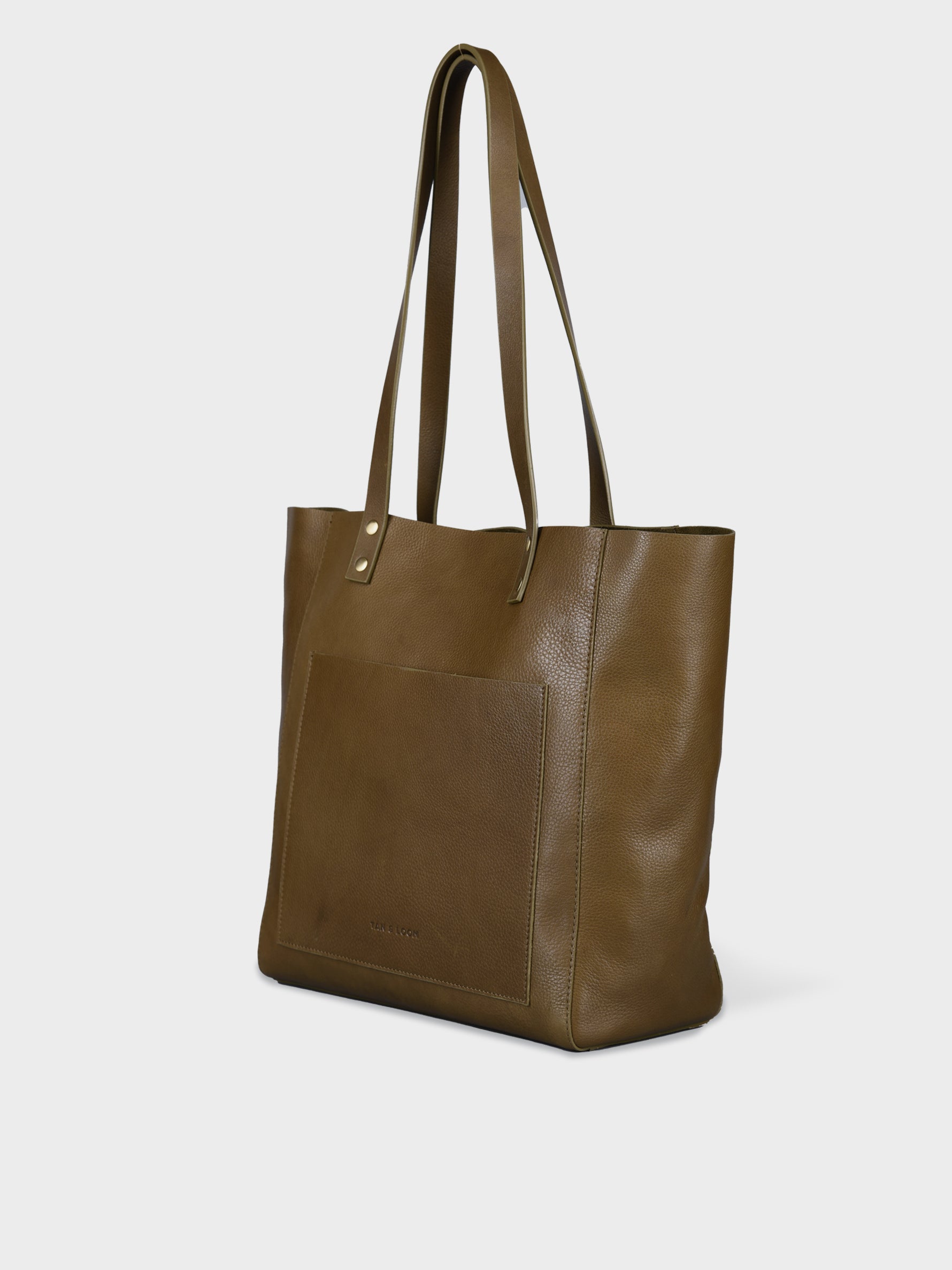 Handcrafted Genuine Vegetable Tanned Leather Old Fashioned Tote Regular Olive Green for Women Tan & Loom
