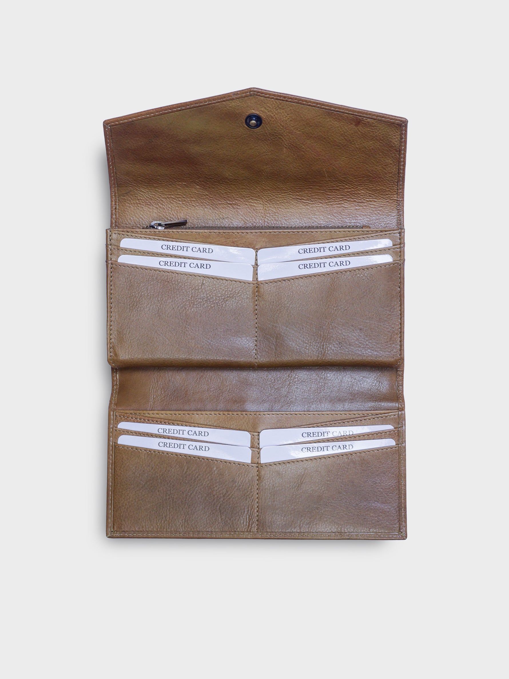 Handcrafted Genuine Vegetable Tanned Leather Envelope Wallet Olive Green for Women Tan & Loom