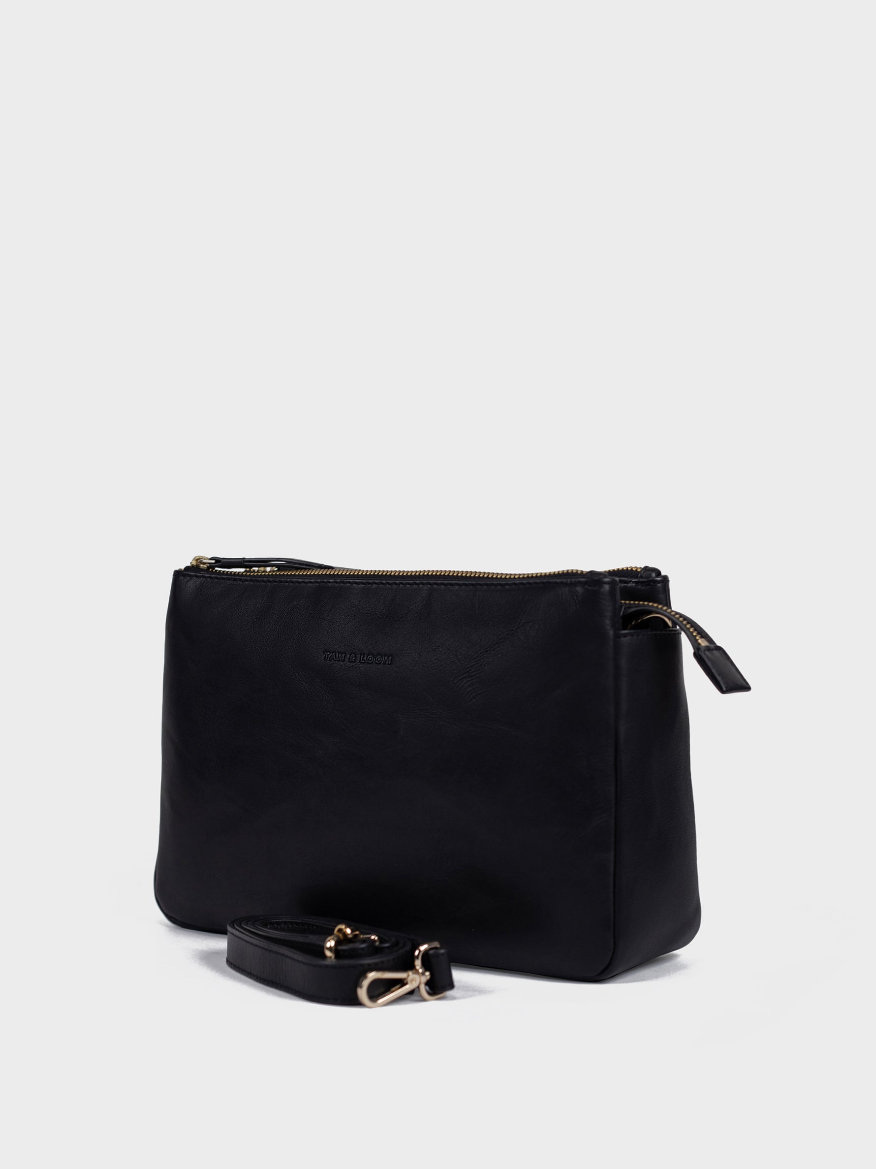 Handcrafted Genuine Vegetable Tanned Leather Sling Bag For Women Black Tan & Loom