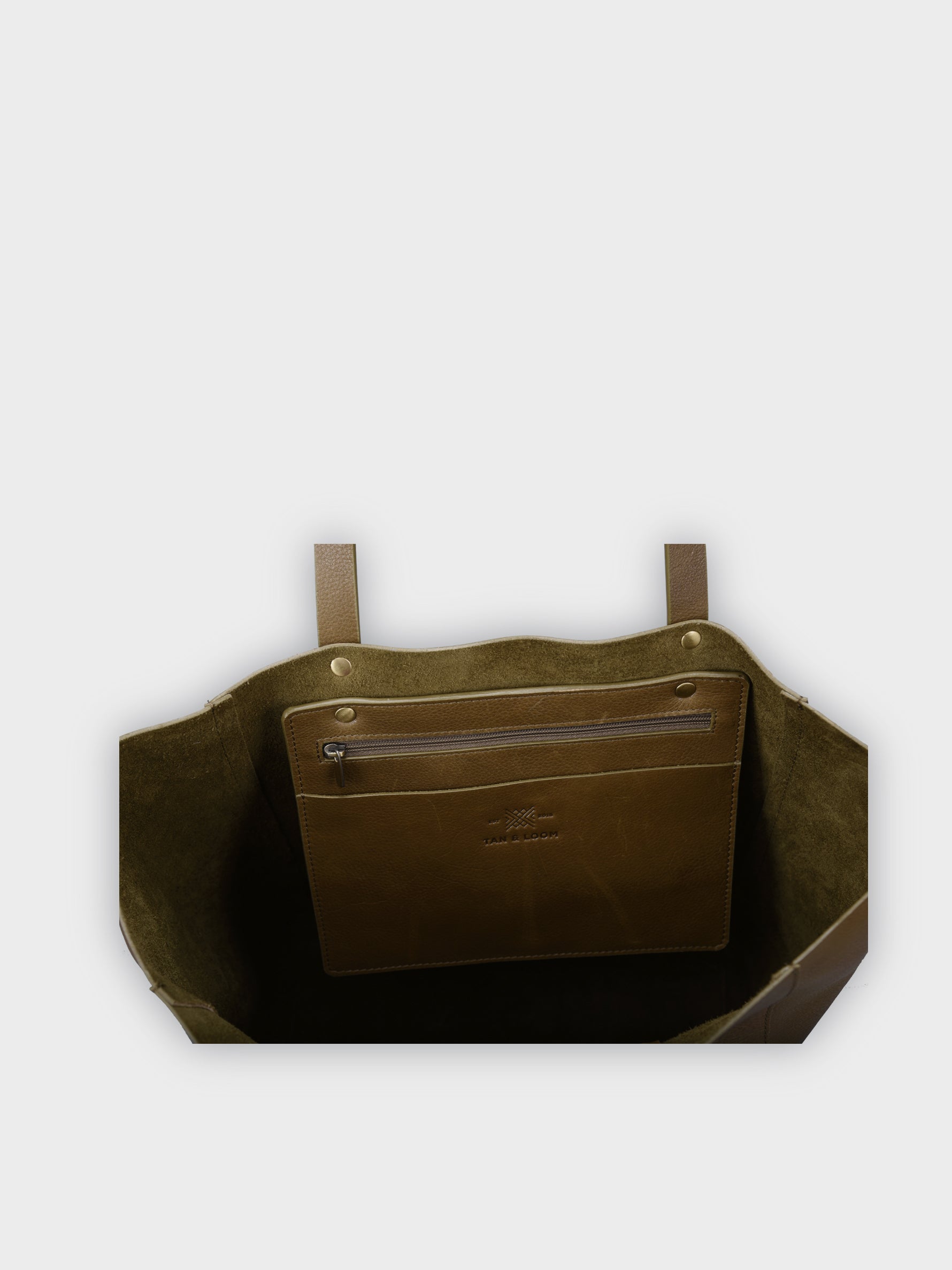 Handcrafted Genuine Vegetable Tanned Leather Old Fashioned Tote Regular Olive Green for Women Tan & Loom