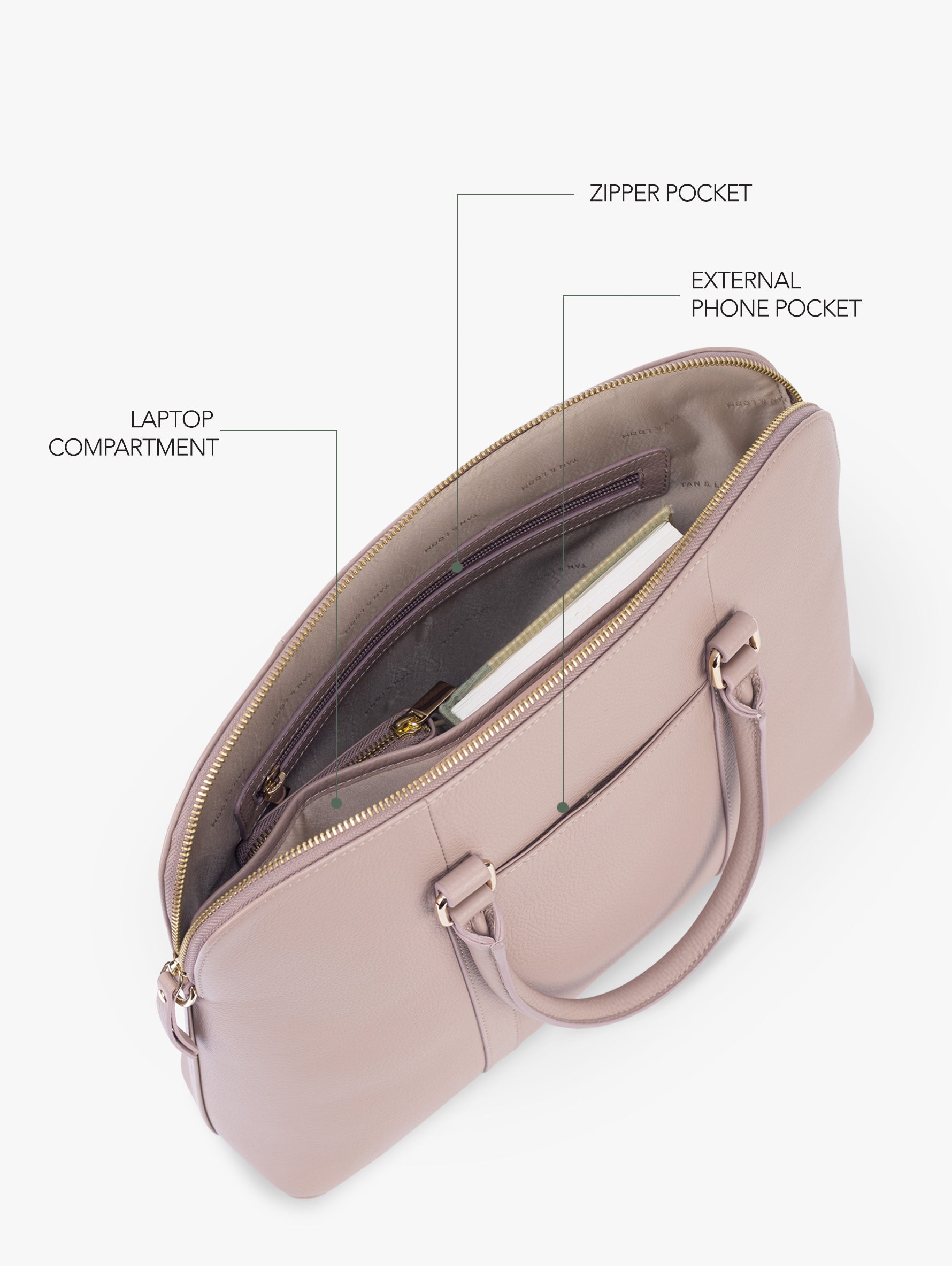 Handcrafted genuine leather laptop bag for women Nude Pink