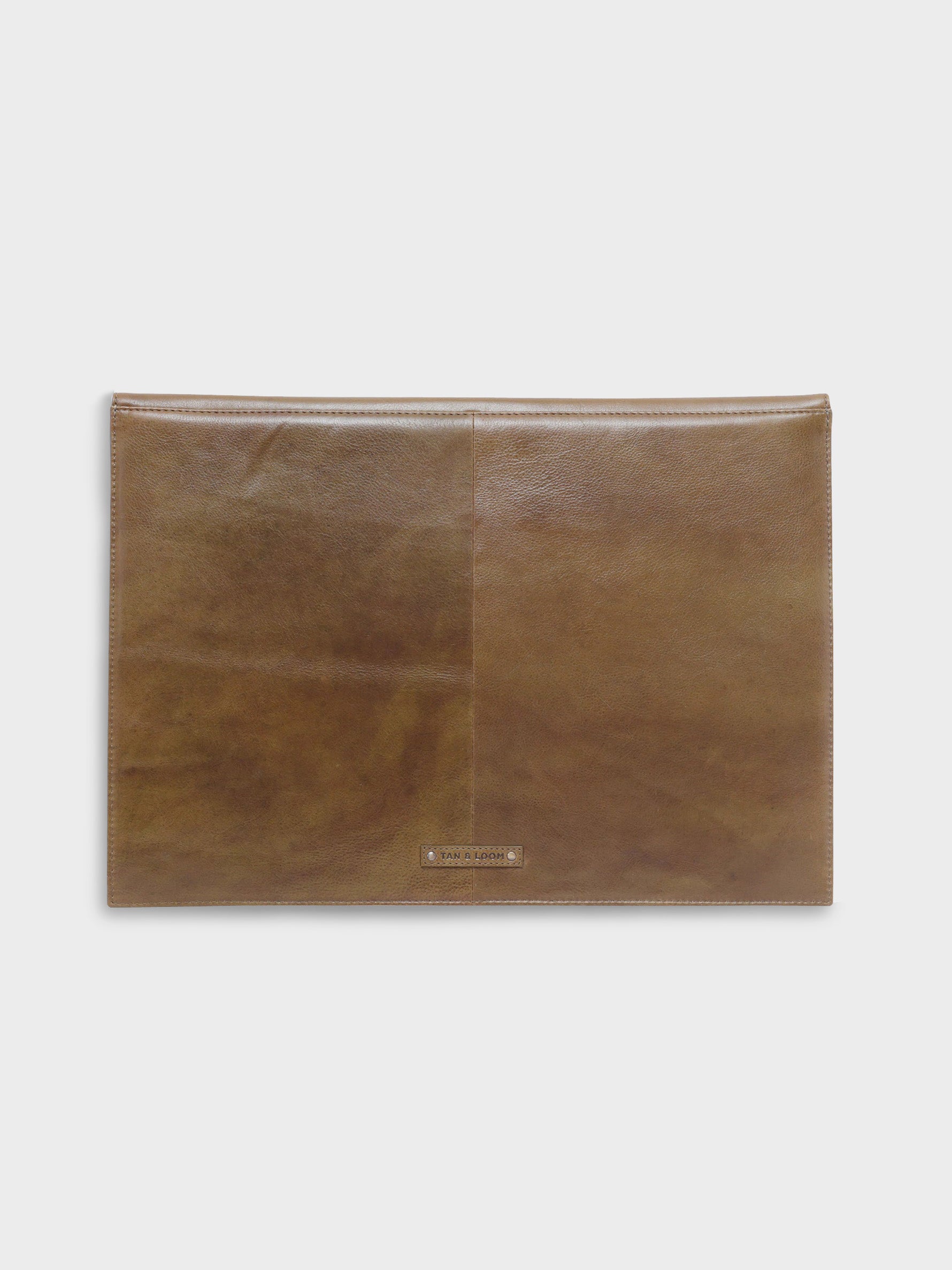 Handcrafted Genuine Vegetable Tanned Leather Envelope Laptop Sleeve Olive Green for Women Tan & Loom