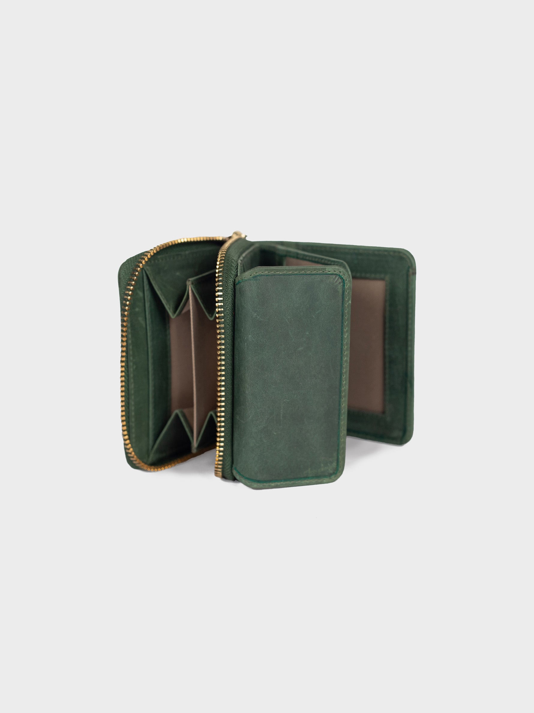 Premium Distressed Vegetable Tanned Leather Green Mini Wallet for Women Tan & Loom