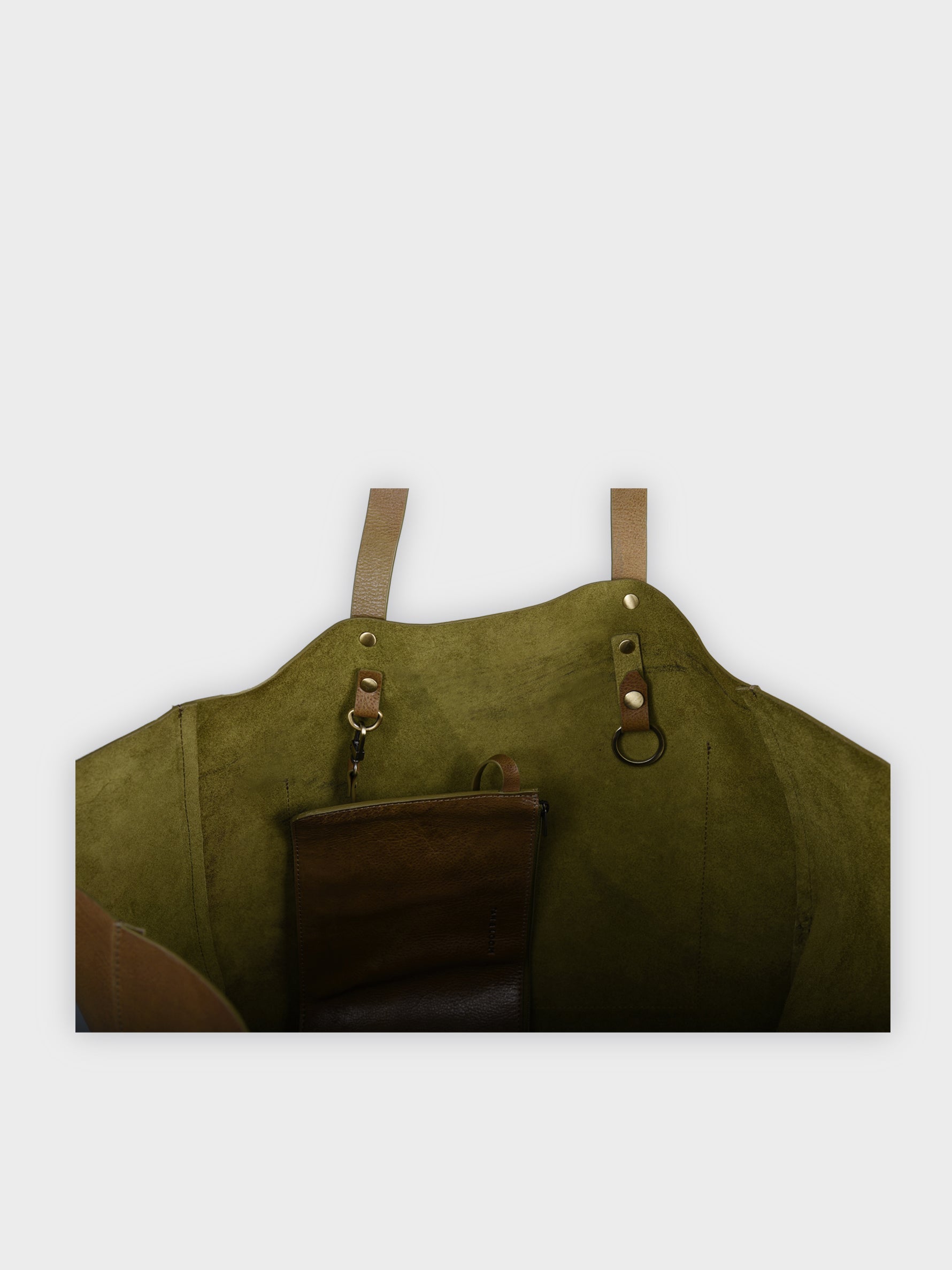 Handcrafted Genuine Vegetable Tanned Leather Old Fashioned Tote Large Olive Green for Women Tan & Loom