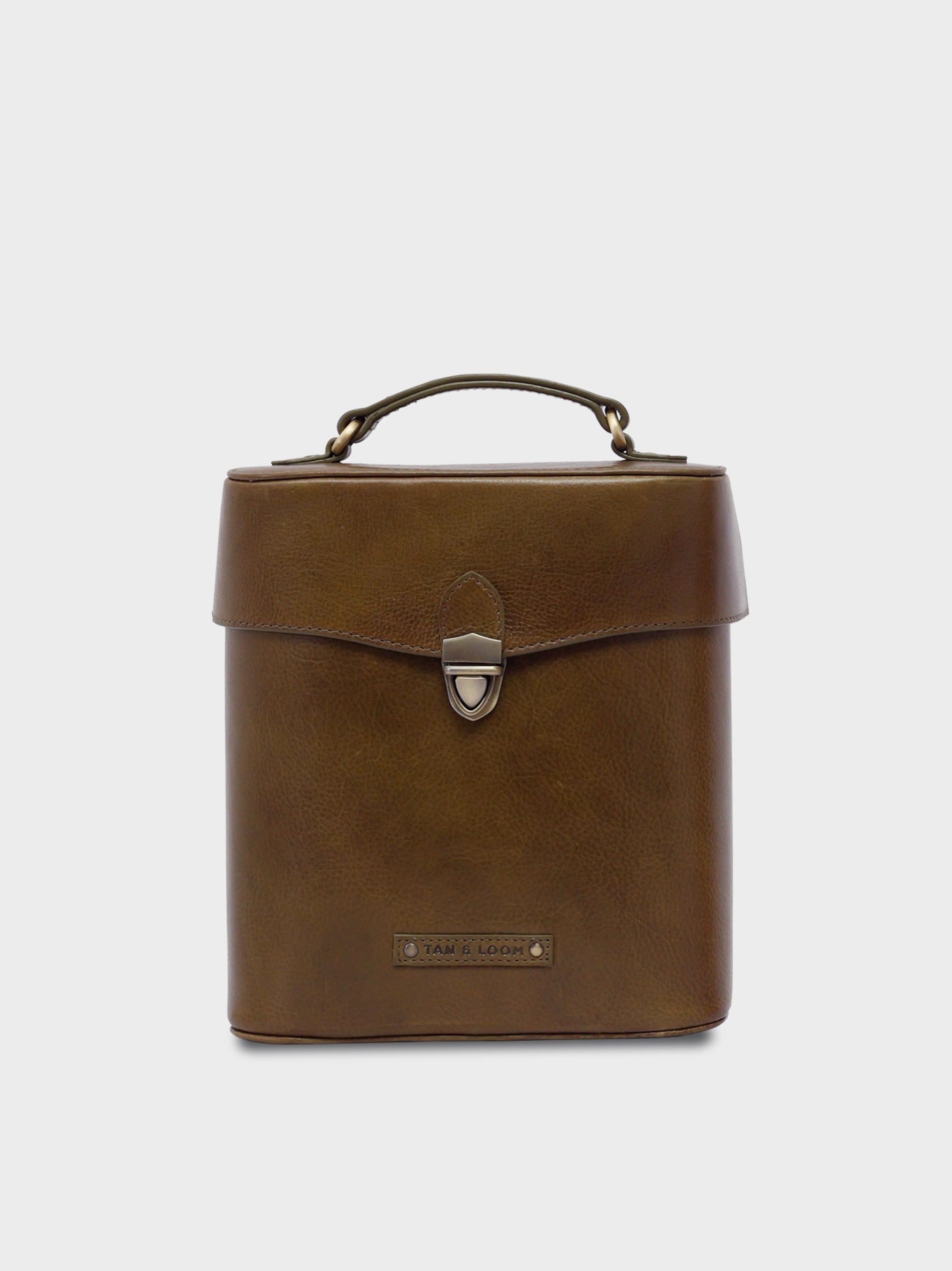 Handcrafted Genuine Vegetable Tanned Leather Letter Box Backpack Olive Green for Women Tan & Loom