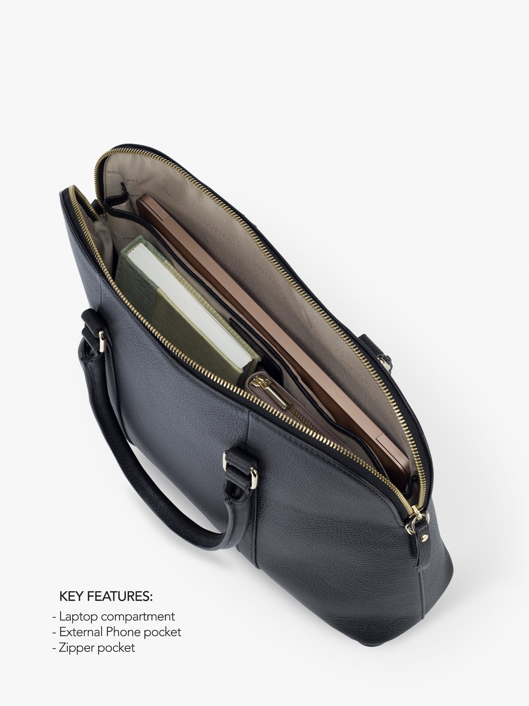 Handcrafted genuine leather laptop bag for women Classic Black