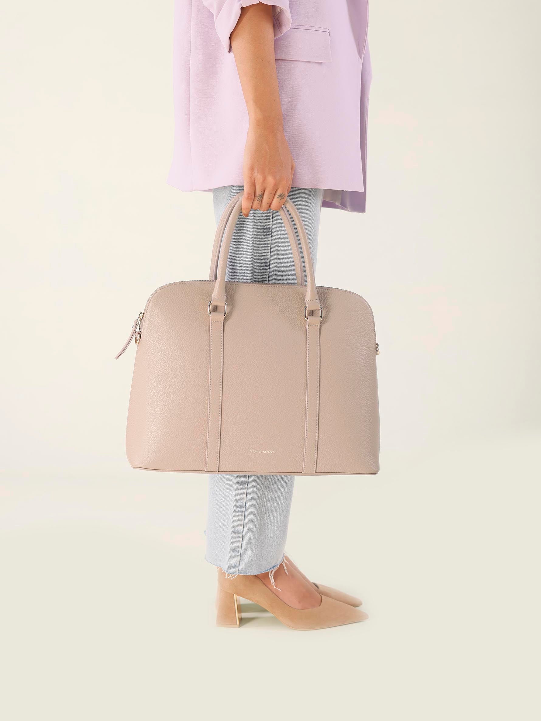 Handcrafted genuine leather laptop bag for women Nude Pink