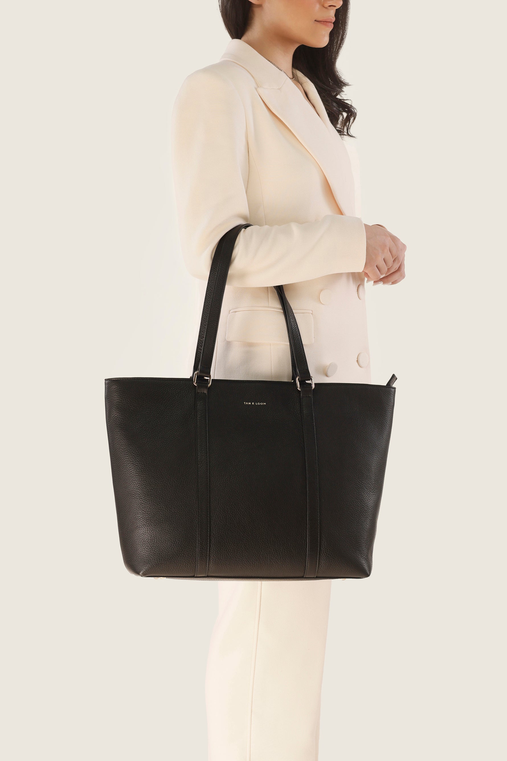 Handcrafted genuine leather office tote bag for women Classic Black