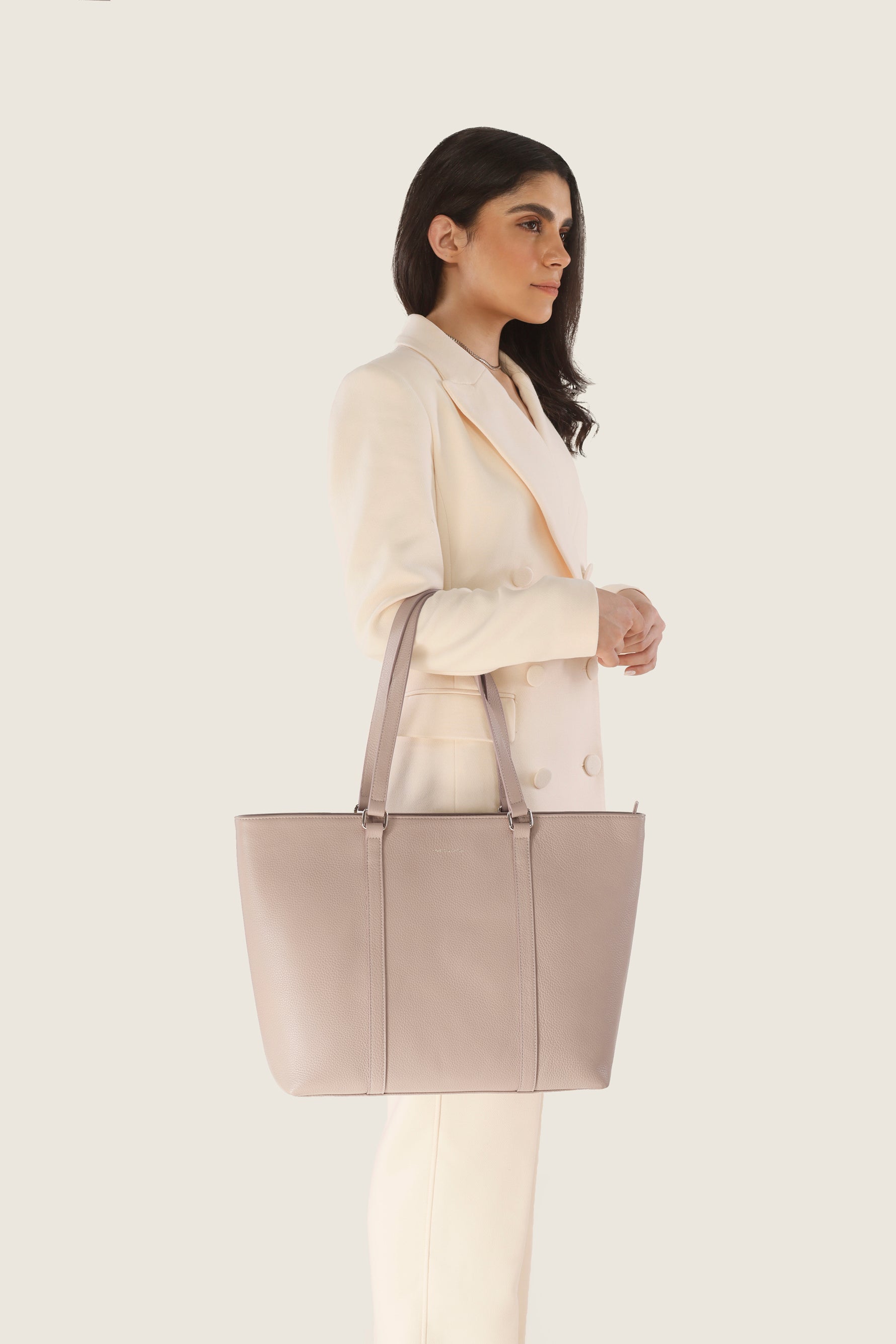 Handcrafted genuine leather office tote bag for women Nude Pink