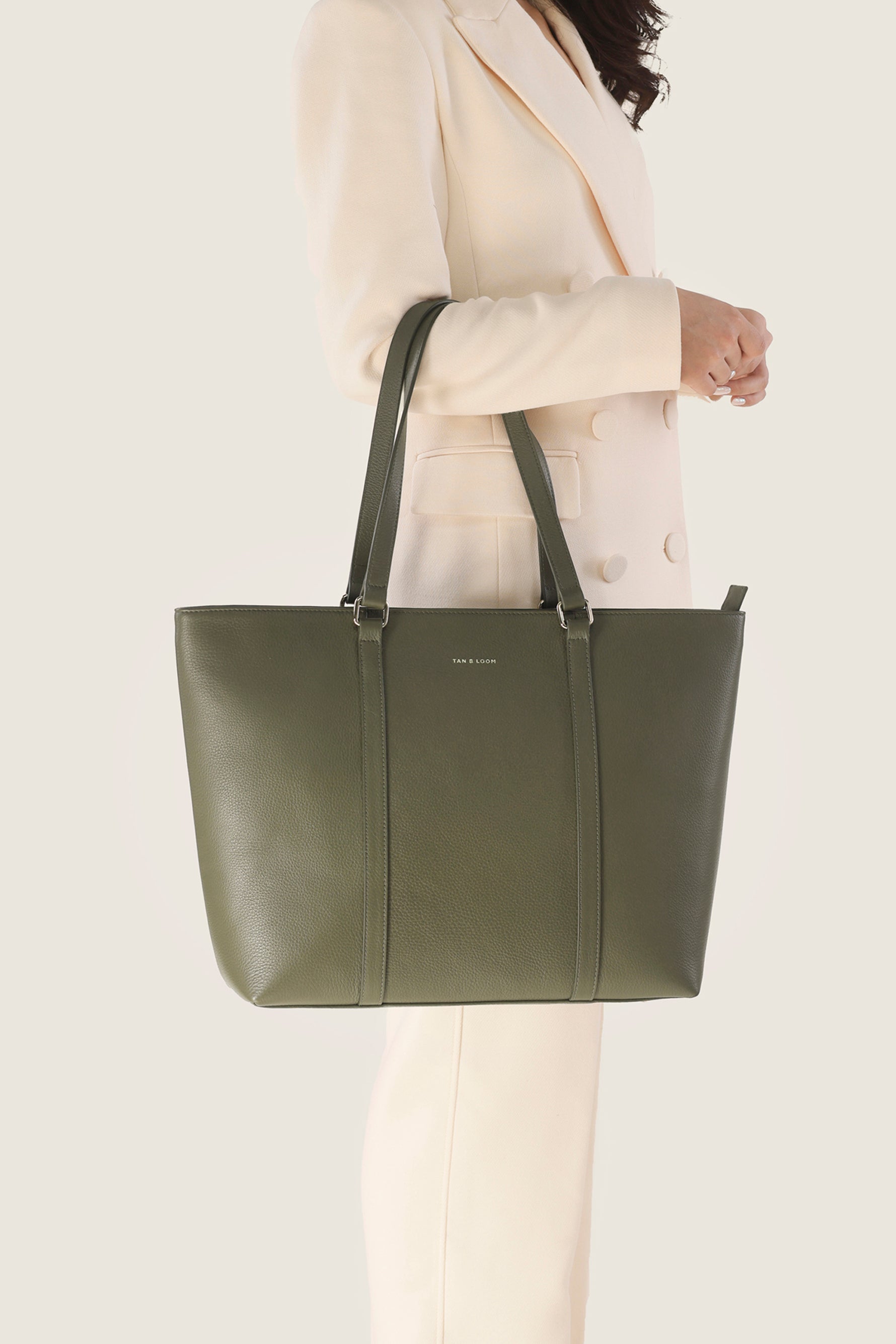 Handcrafted genuine leather office tote bag for women Olive Green