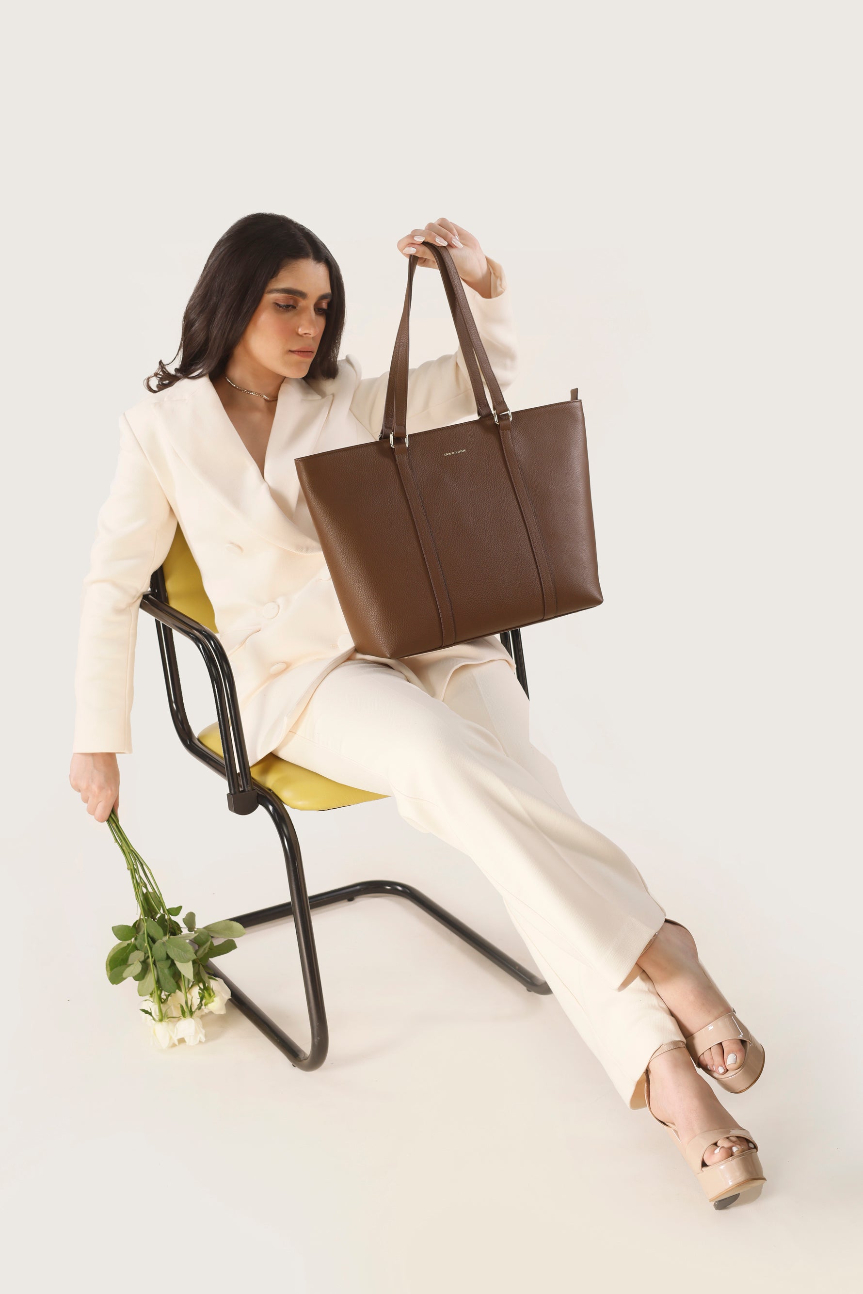 Handcrafted genuine leather office tote bag for women Espresso Brown