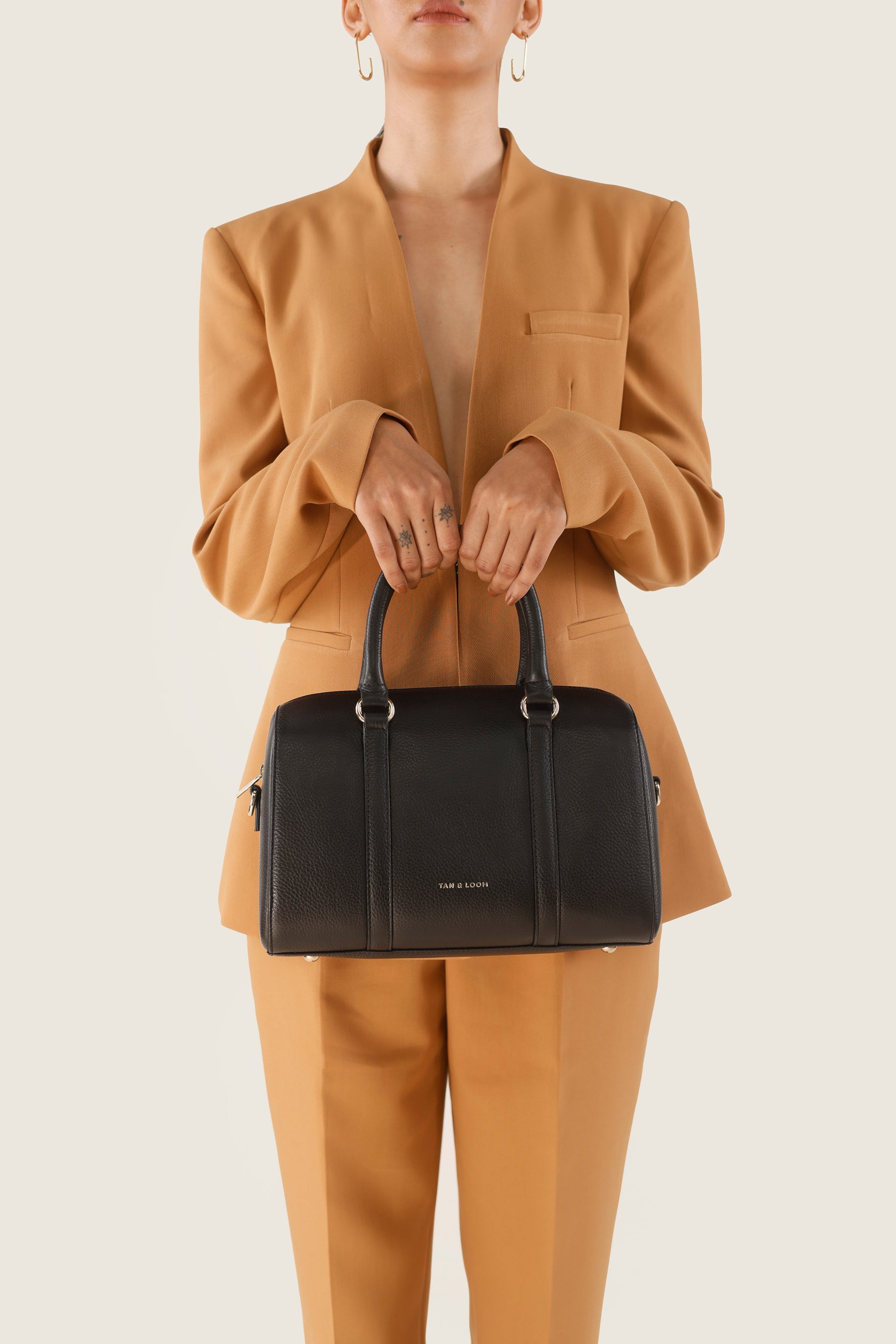 Handcrafted genuine leather boston bag for women Classic Black