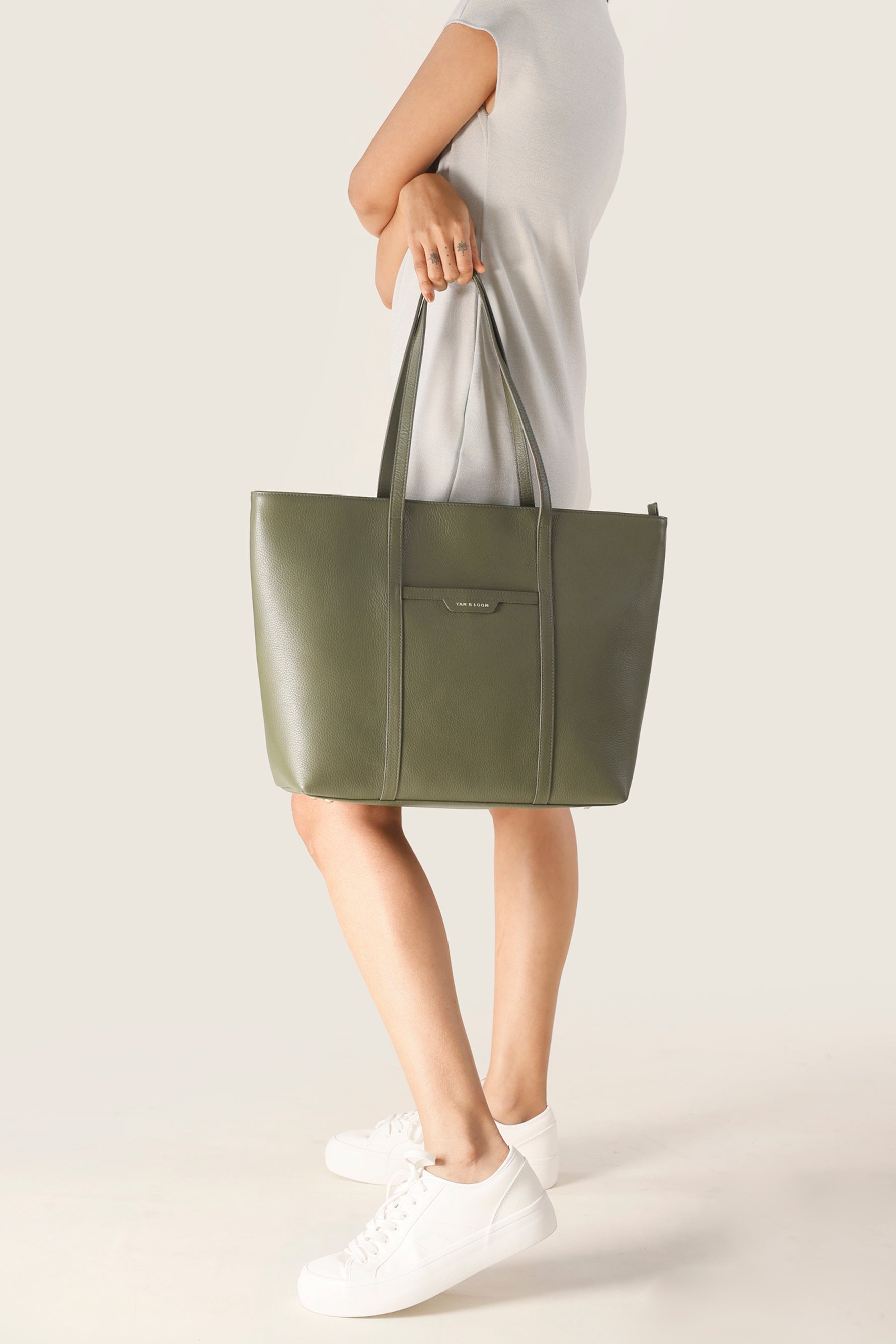 Handcrafted genuine leather 365 days tote bag for women Olive green