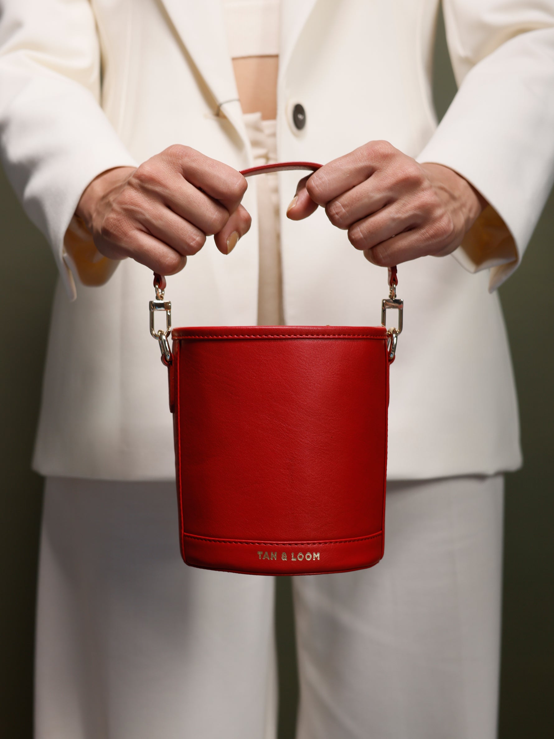 Handcrafted Red Genuine Leather Cylinder Potli Bag for Women Tan & Loom